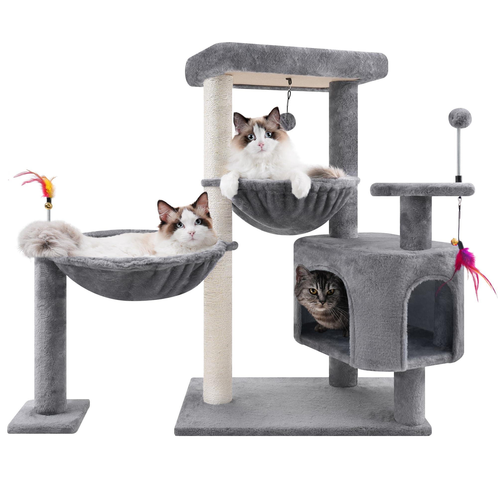 YOUPET Grey 33.46in Multi-Level Cat Tree with Hammocks and Scratching Posts