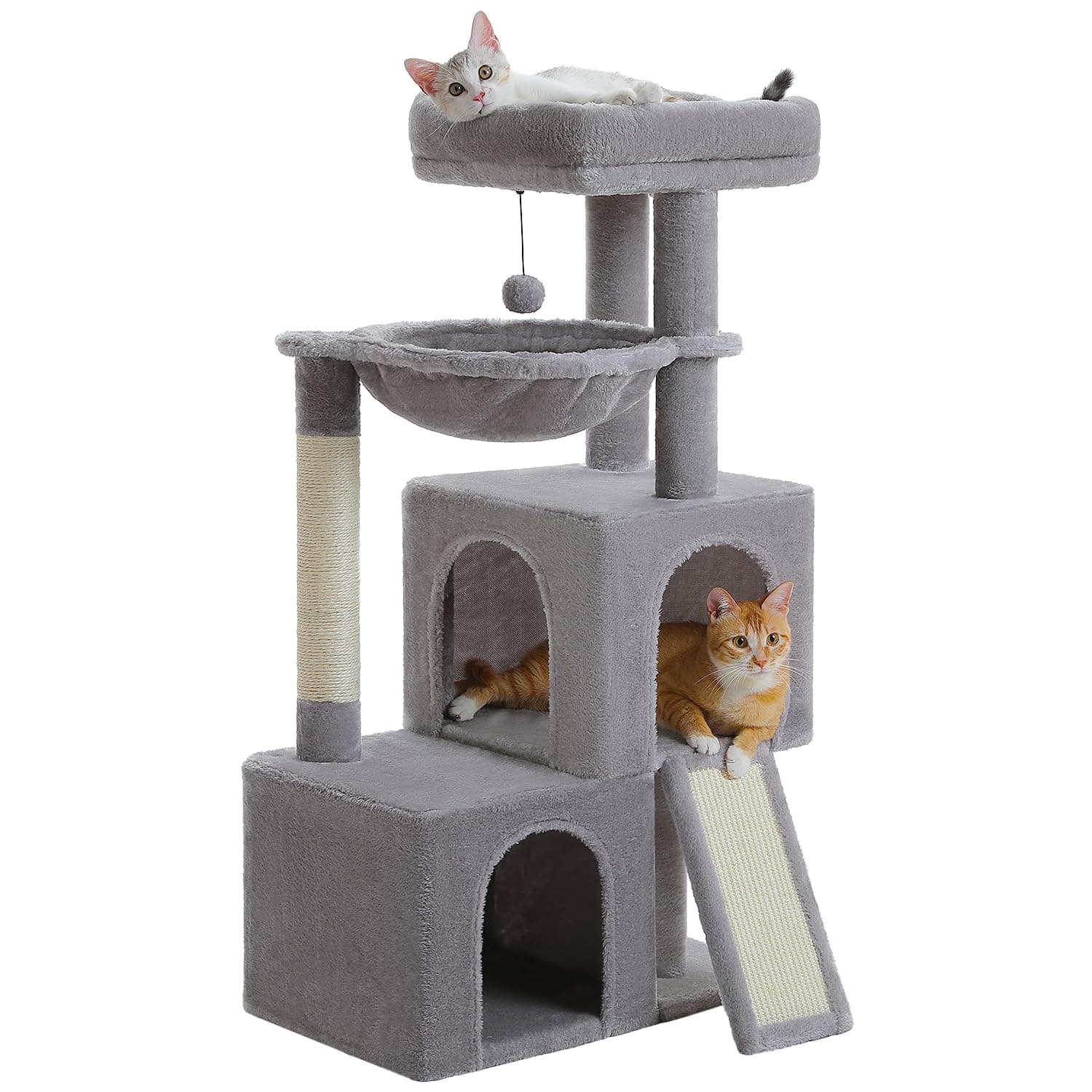 PAWZ Road Large Cat Tree with 41-Inch Multi-Level Tower & 2 Spacious Condos-Gray