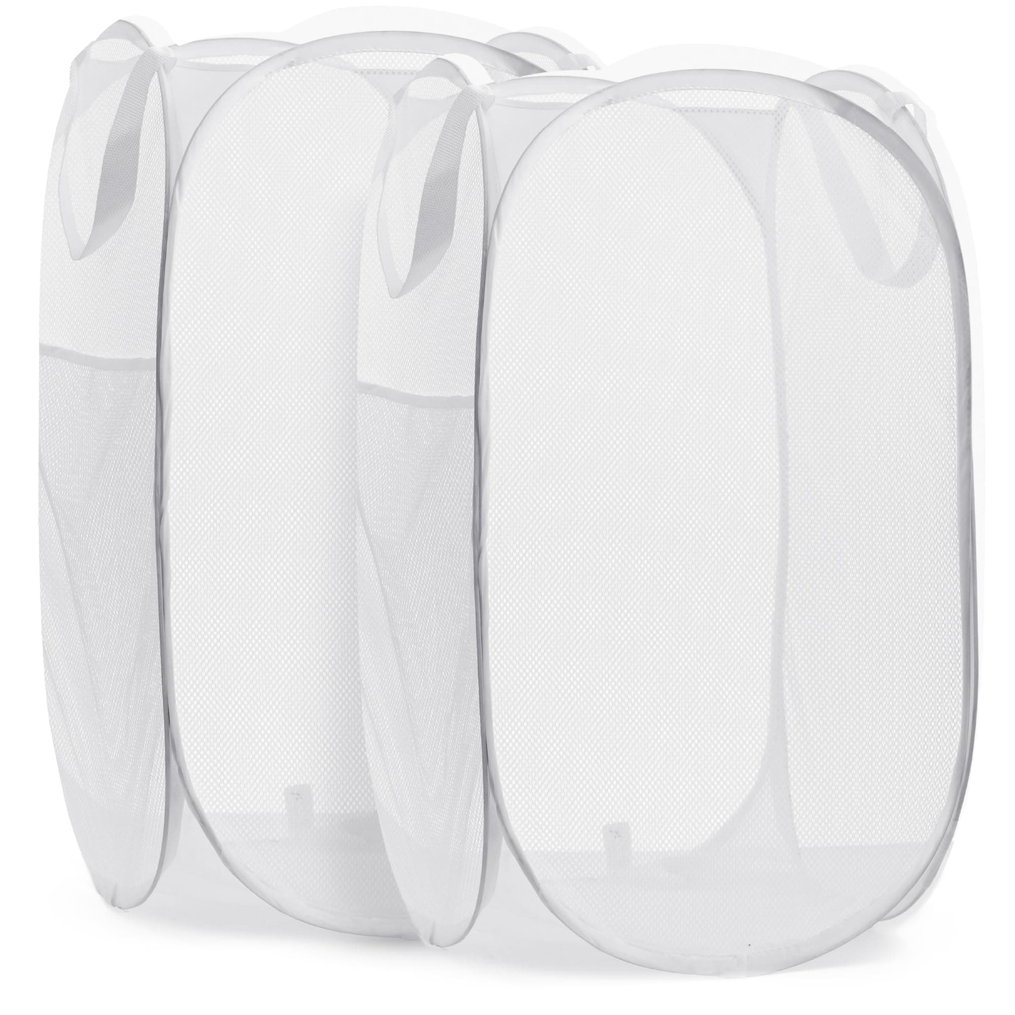 Sturdy White Collapsible Laundry Hamper with Side Pocket – Space-Saving and Breathable (2-Pack)