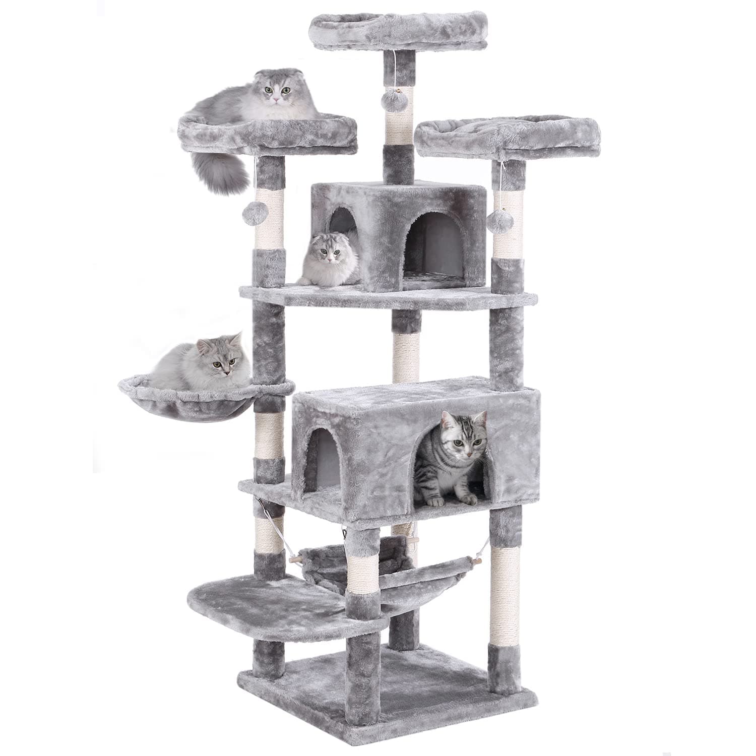 Bewishome 66.3" Multi-Level Cat Tree with Plush Perches & Sisal Post