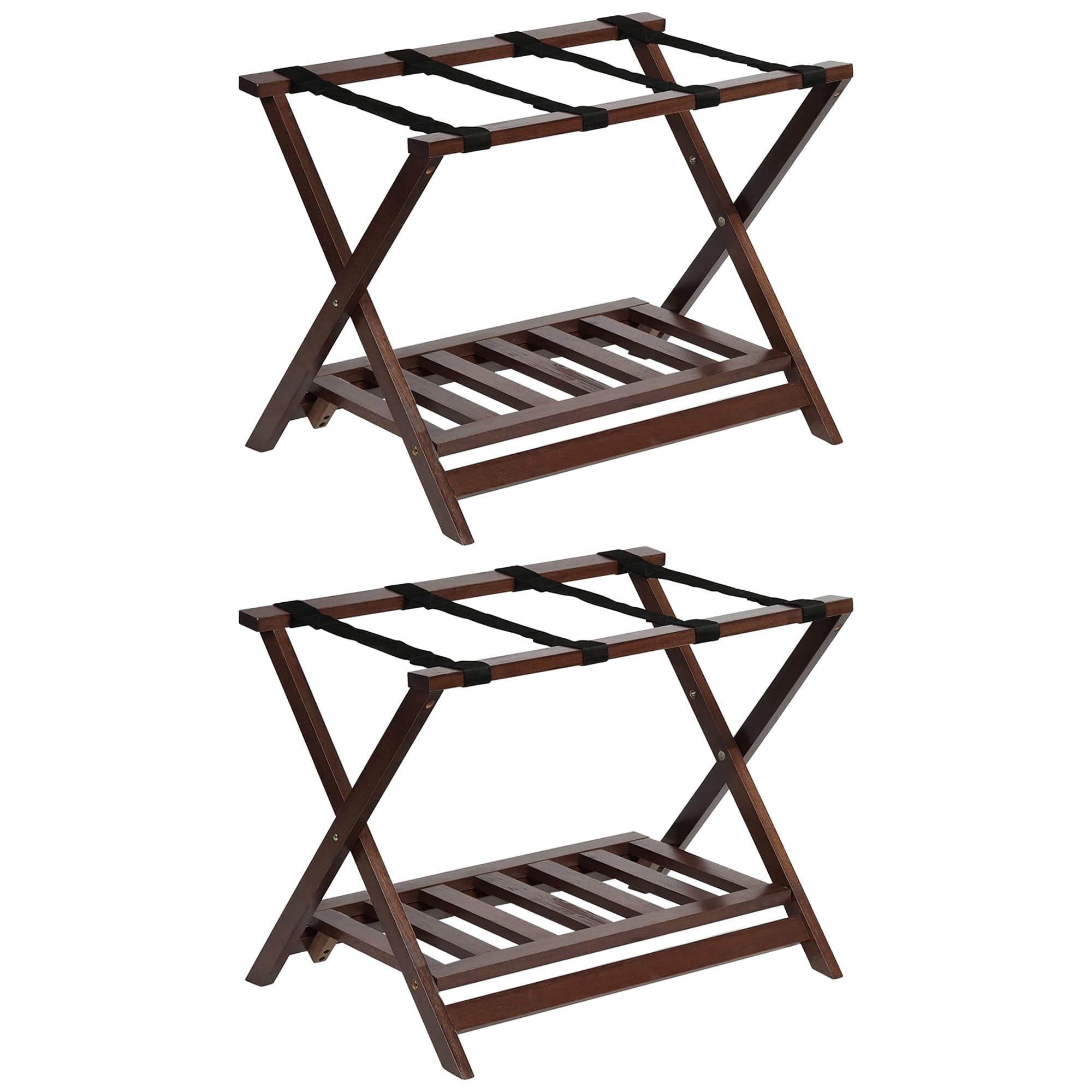 PJ Wood Folding Luggage Rack with Shoe Storage (2 Pack)