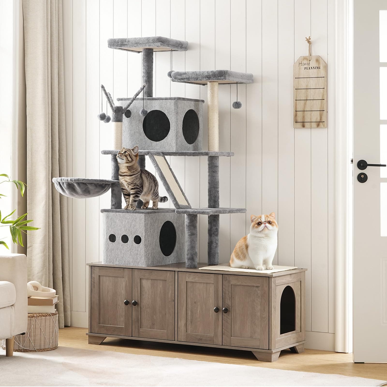 HOOBRO All-in-One Cat Tower with Hidden Litter Box Enclosure, 45.3"x17.7"x68.9"