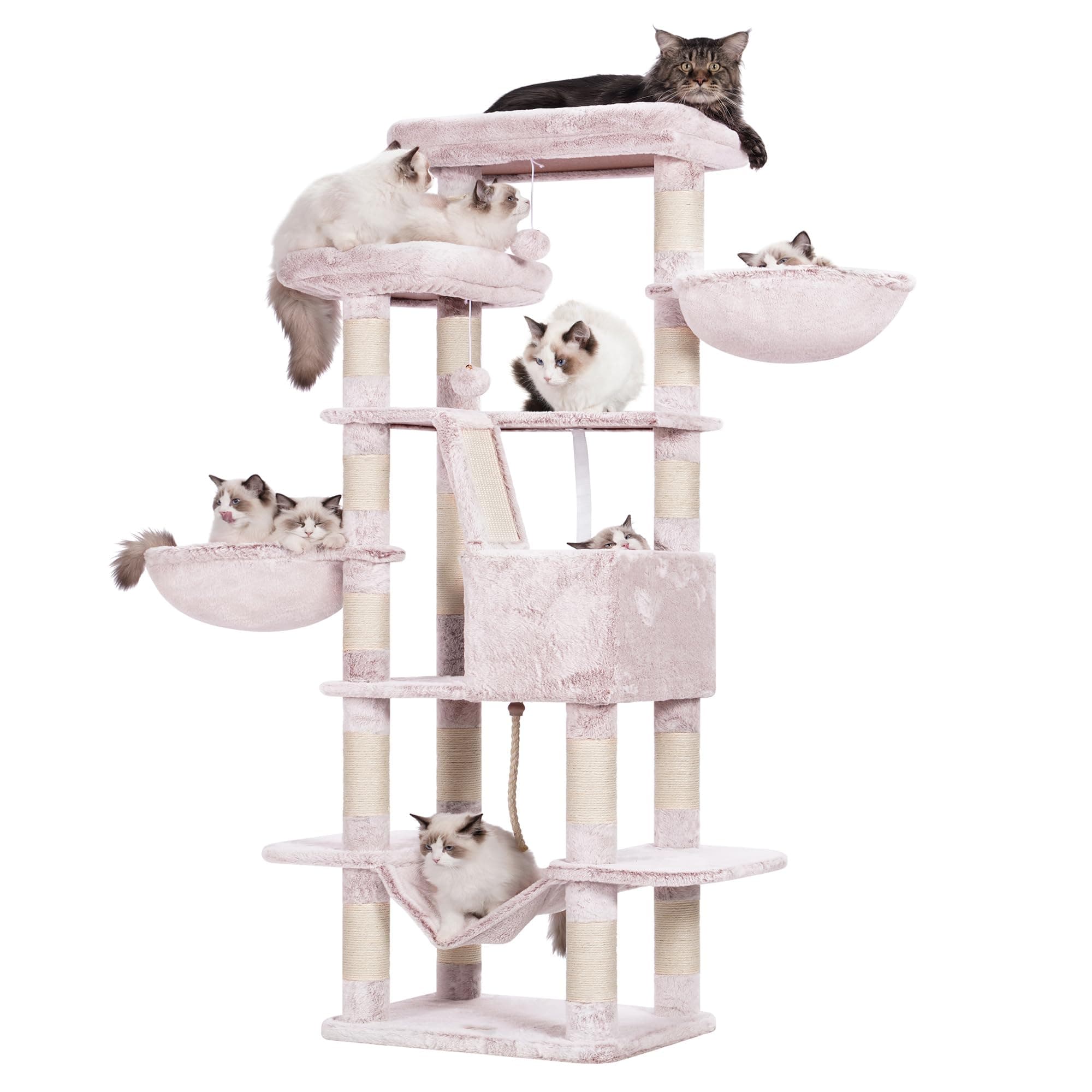 Heybly Cat Tree, 68 Multi-level Cat Tower with Scratching Board and Caves