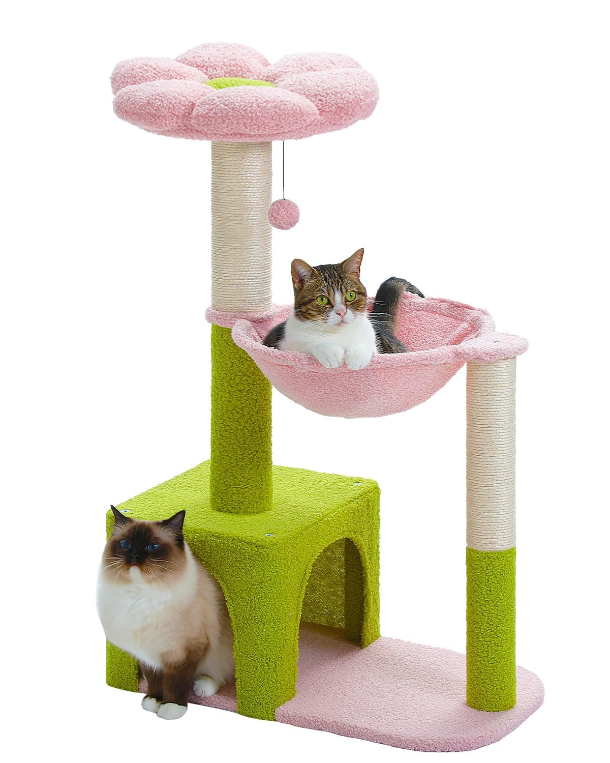 Pink Cat Condo with Metal Hammock & Sisal Posts, 35" Tall Tower