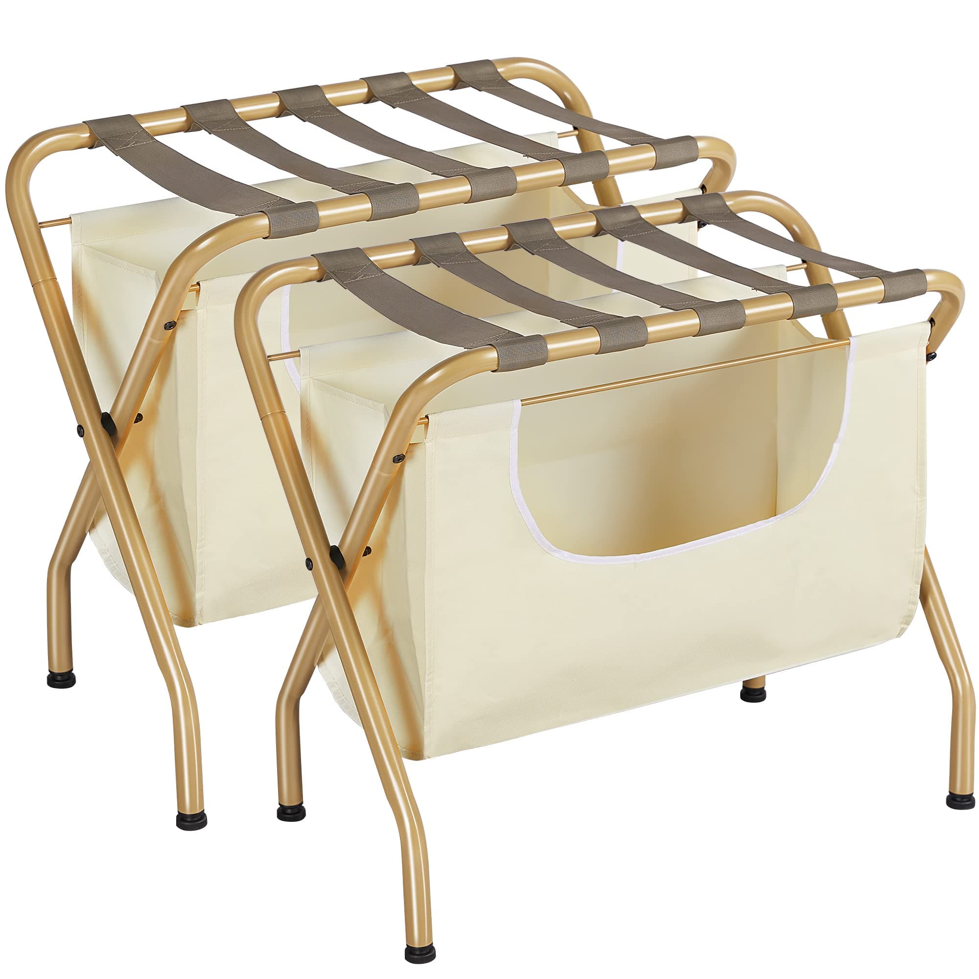 Elyken Gold 2 Pack Luggage Rack with Laundry Bag, Max 110Lbs Storage Shelf