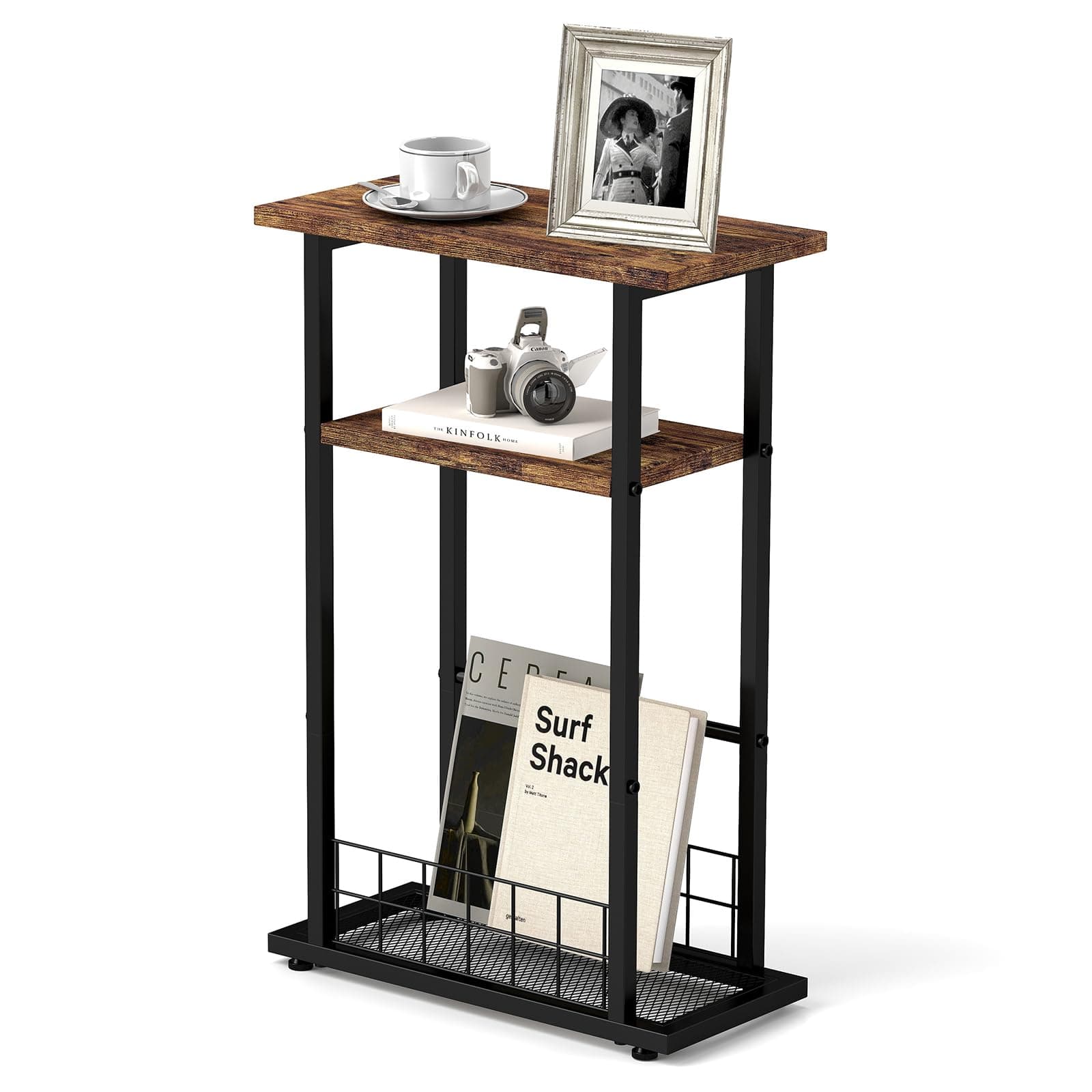 Rustic Brown 3-Tier Small Side Table for Living Room Spaces