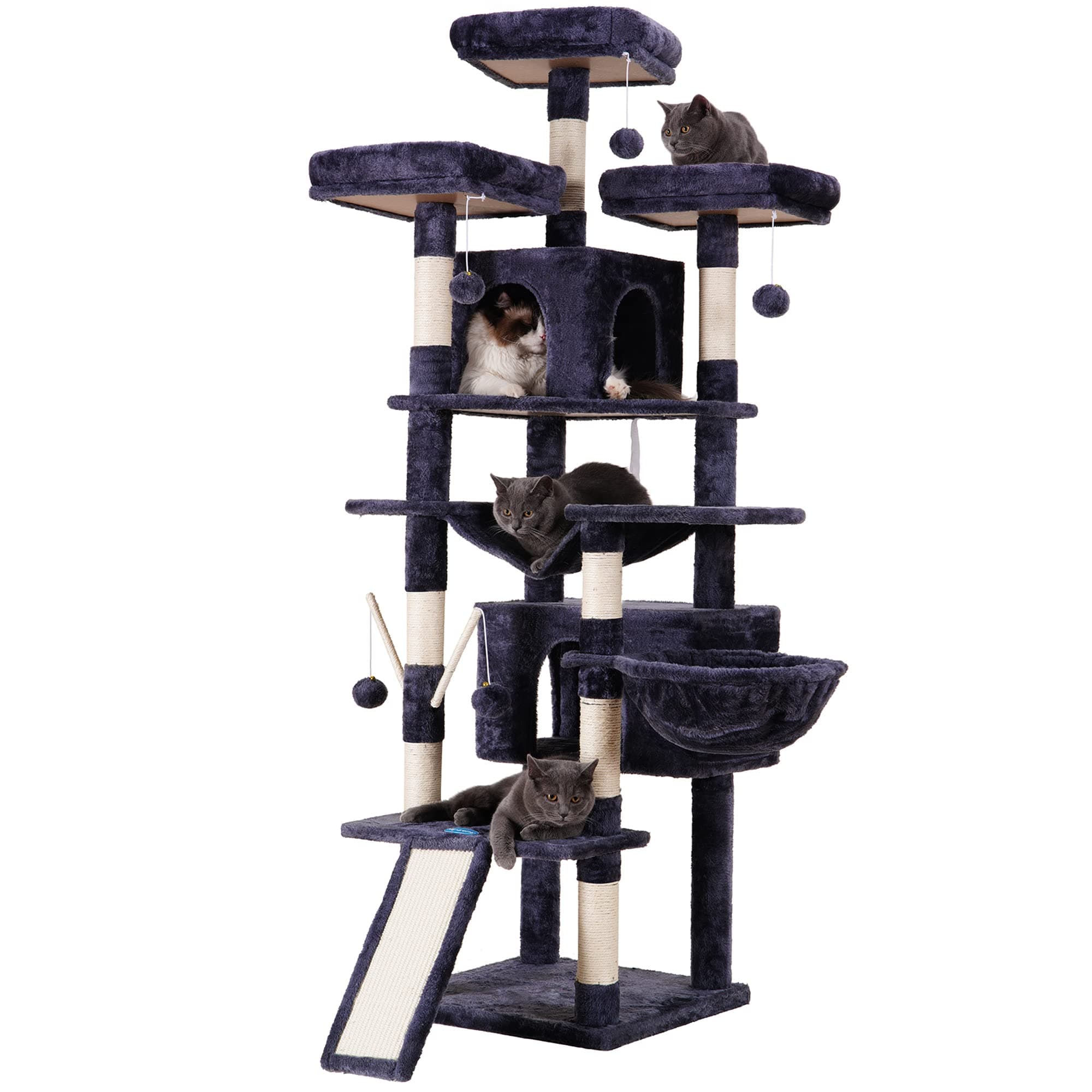 Smoky Gray XL Cat Tree - 71 Inches Multi-Level with 3 Perches & Scratcher MPJ034G