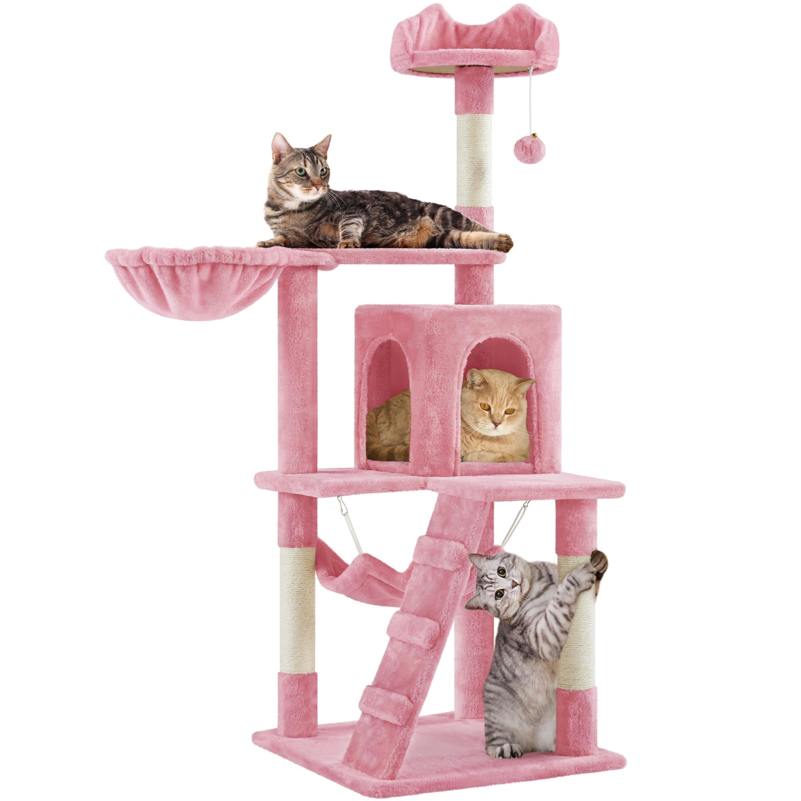 Yaheetech 54in Pink Multi-Level Cat Tree with Hammock