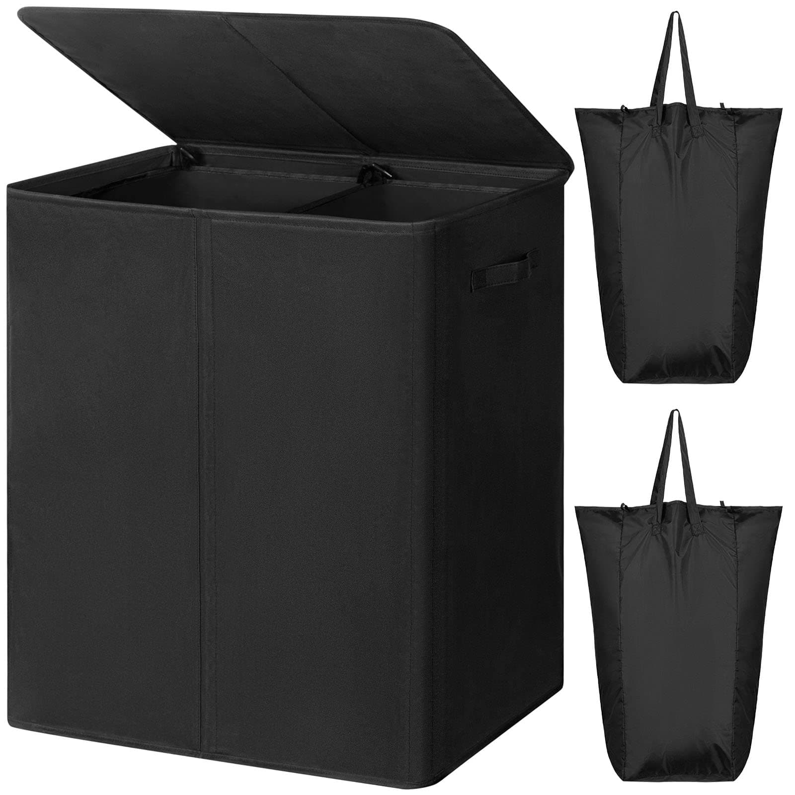 WOWLIVE 154L Double Laundry Hamper with Lid, Black
