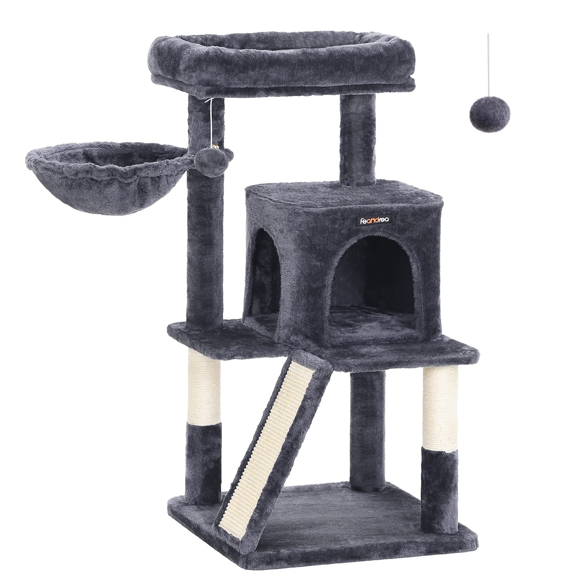 Feandrea Smoky Gray Cat Tree, Large Cat Tower 37.8" Multi-Level Condo