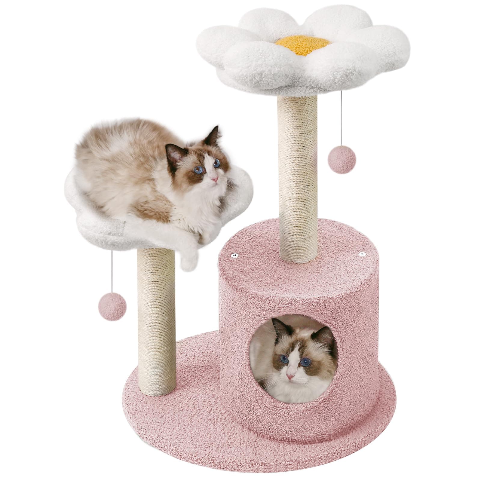 Pink Flower Cat Tree for Indoor Cats