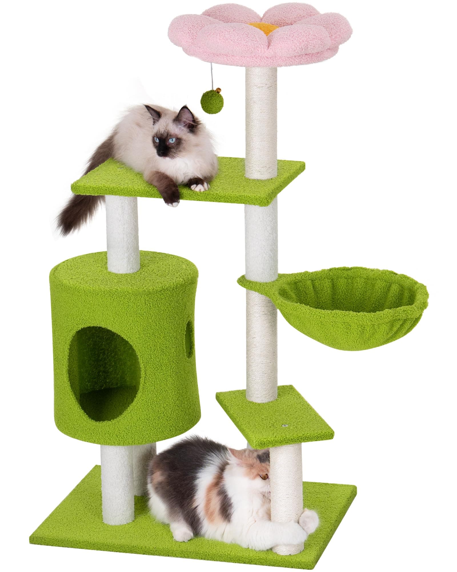 Green Cozy Cat Condo with Hammock & 3 Scratching Posts for Indoor Kittens