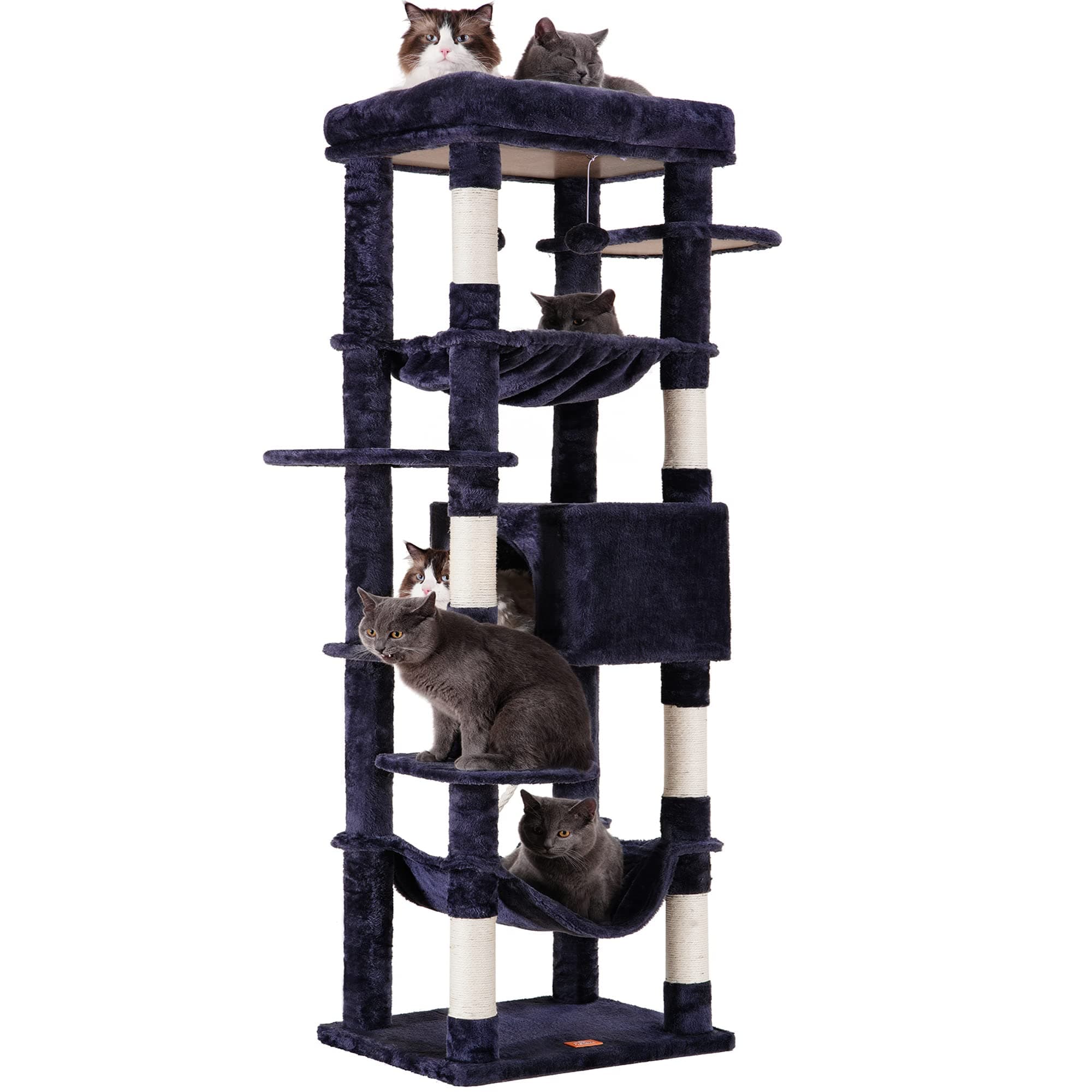 XXL Heavy Duty Cat Tree for Large Cats - 69 inches Tall with Multi-Level Furniture and Cozy Basket