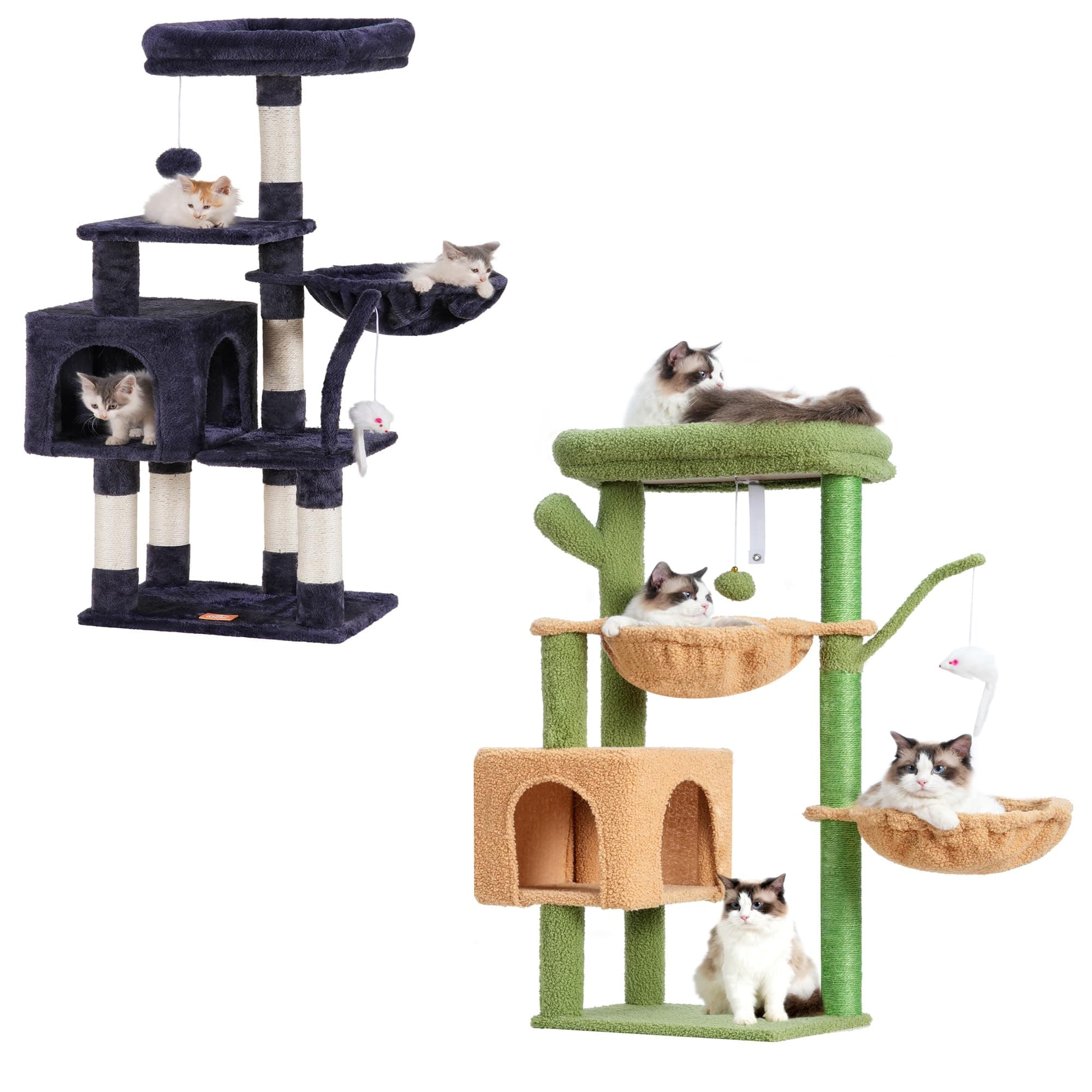 Small Cat Tree with Cactus Tower Condo, Scratching Post for Indoor Cats