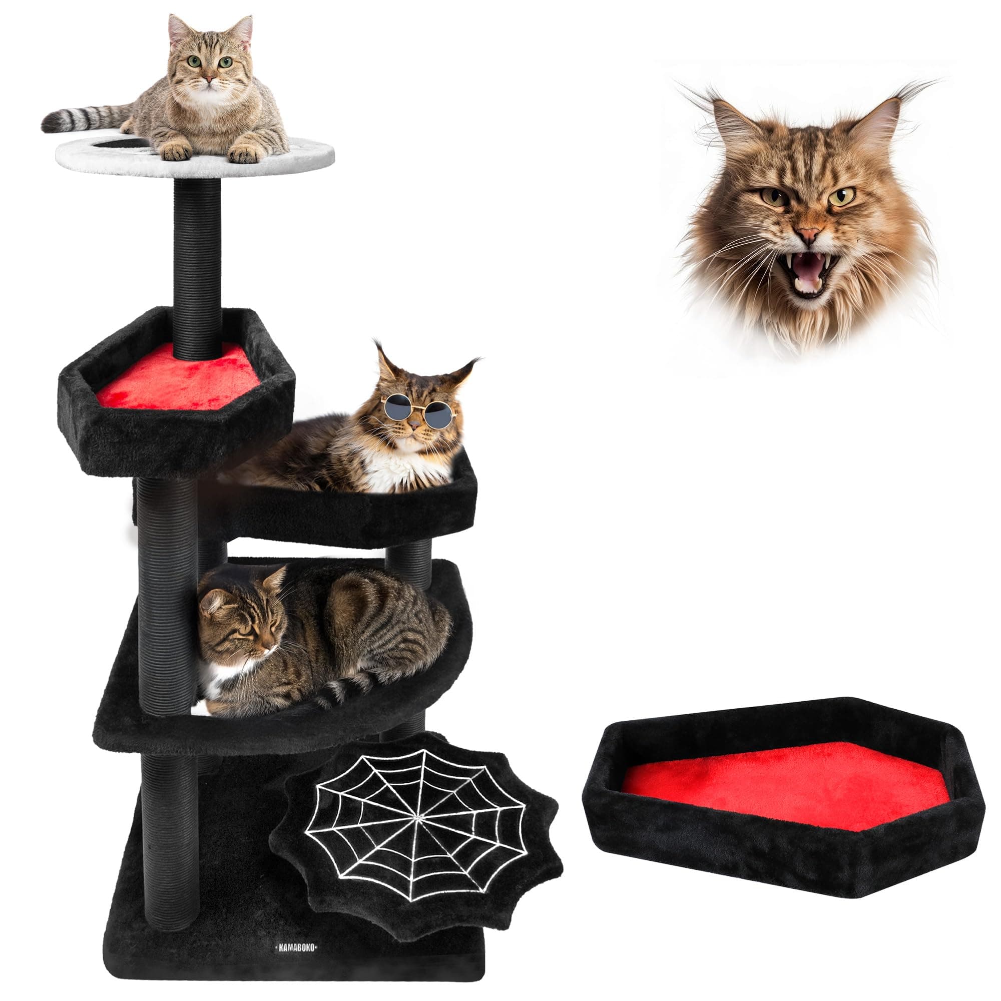 Gothic Black Cat Tree with Coffin Bed & Scratching Posts, Halloween Style for Large Cats