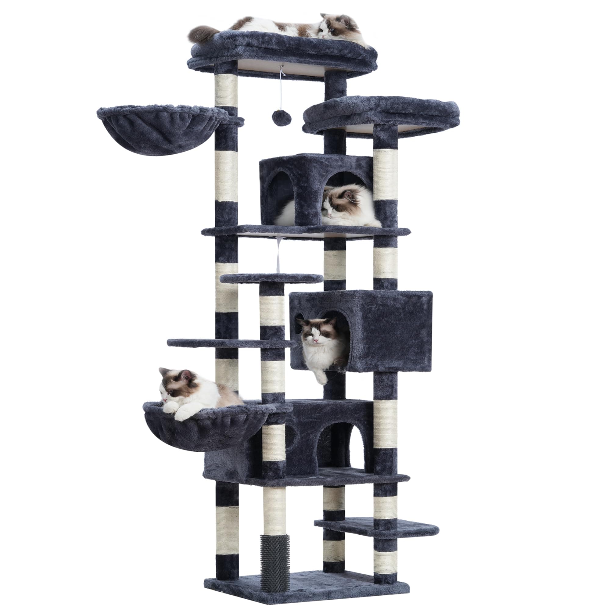 Smoky Gray Hey-brother 74" Multi-Level Cat Tree with 3 Condos & 2 Decks for Indoor Cats MPJ035