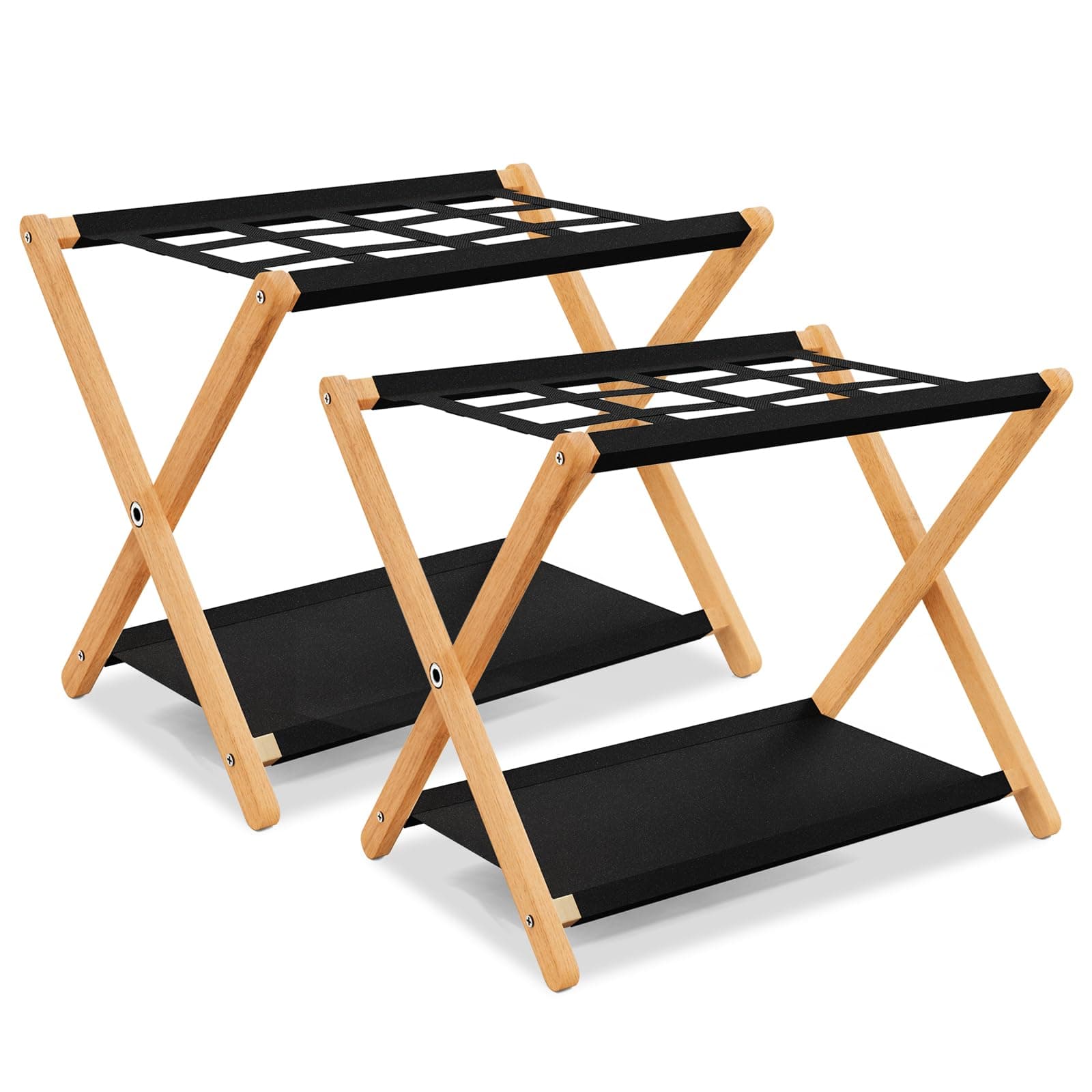 Natural Solid Wood PC Luggage Rack, Storage Shelf, Up to 180 LBS, Easy Assembly, Nylon Straps