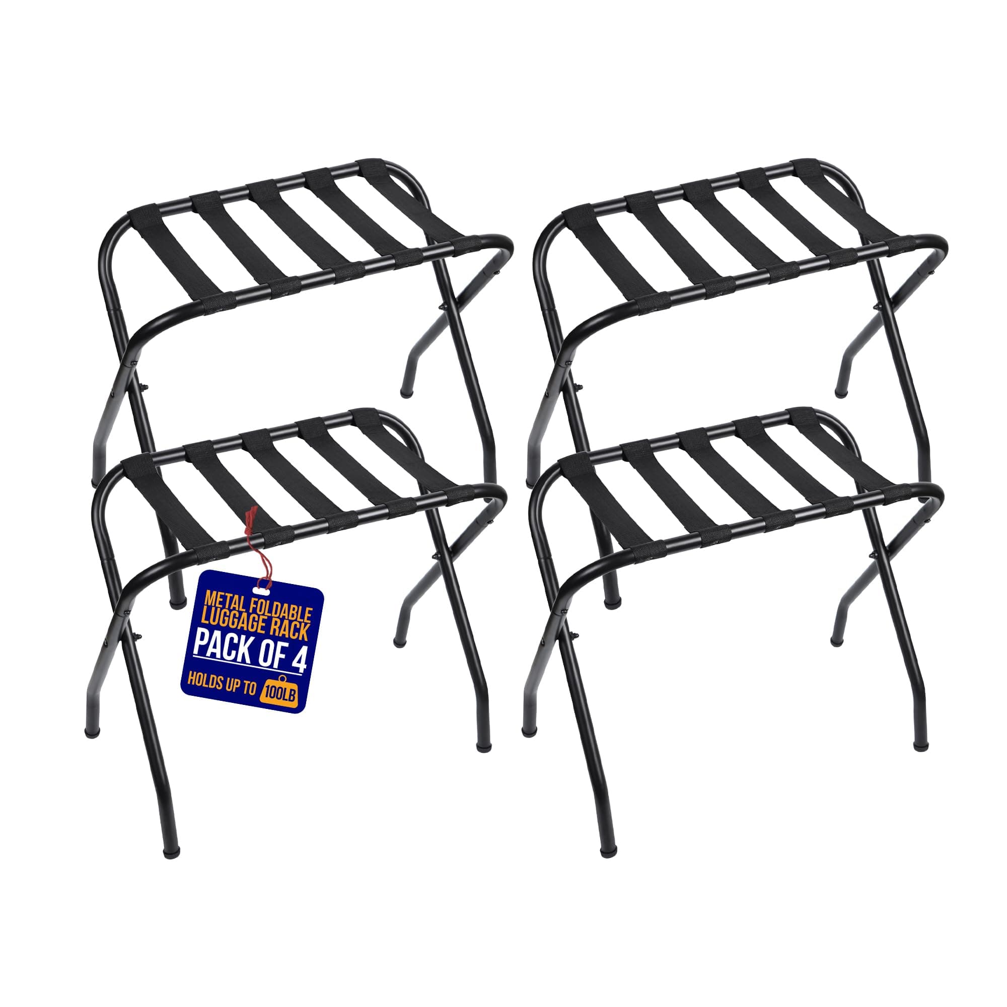Black Metal Luggage Rack Set of 4 with Nylon Straps