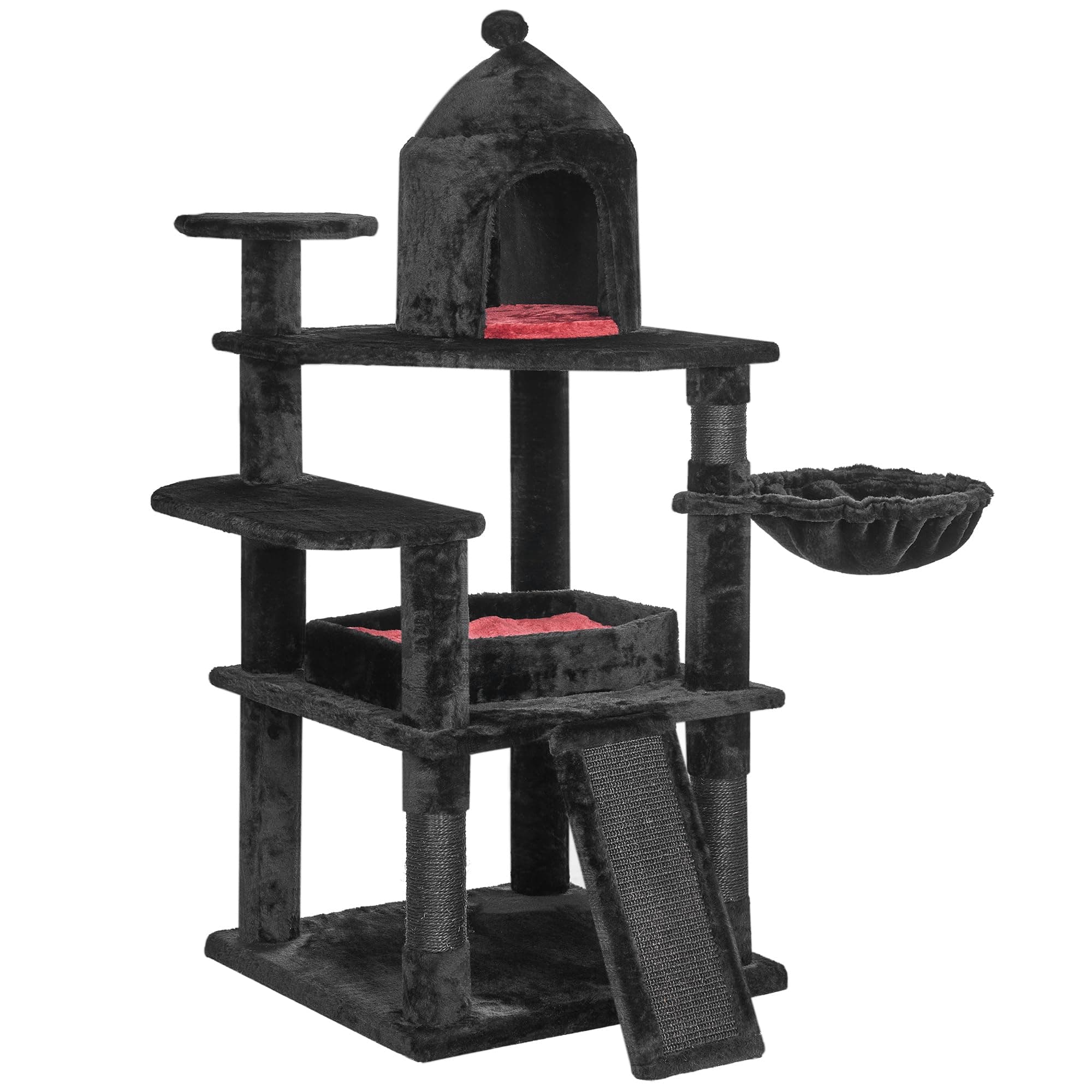 BEWISHOME Gothic Cat Tree with Coffin Bed & Scratching Ramp Black MMJ92R