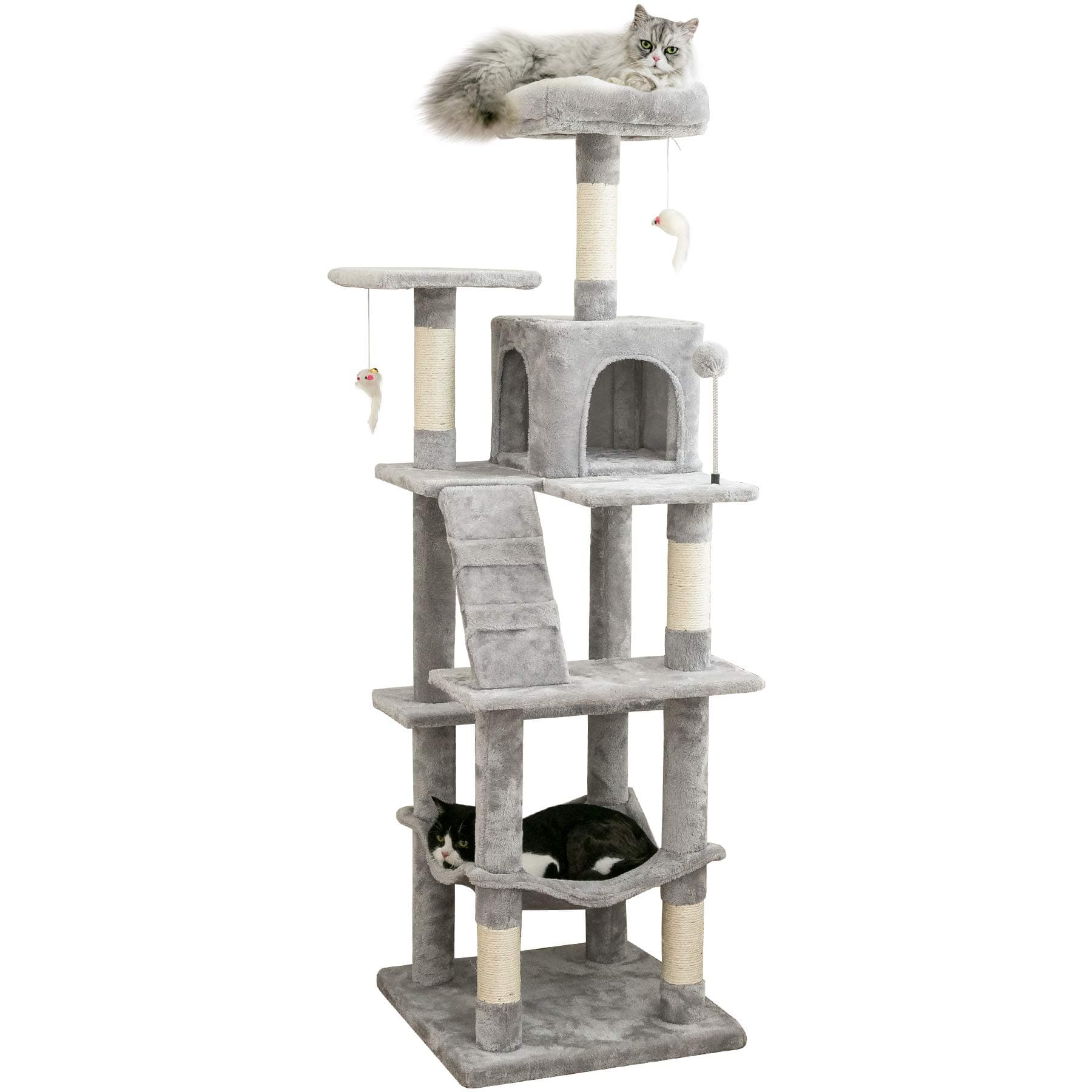 Stable Light Gray MWPO 63.8inch Multi-Level Cat Tree for Large Cats