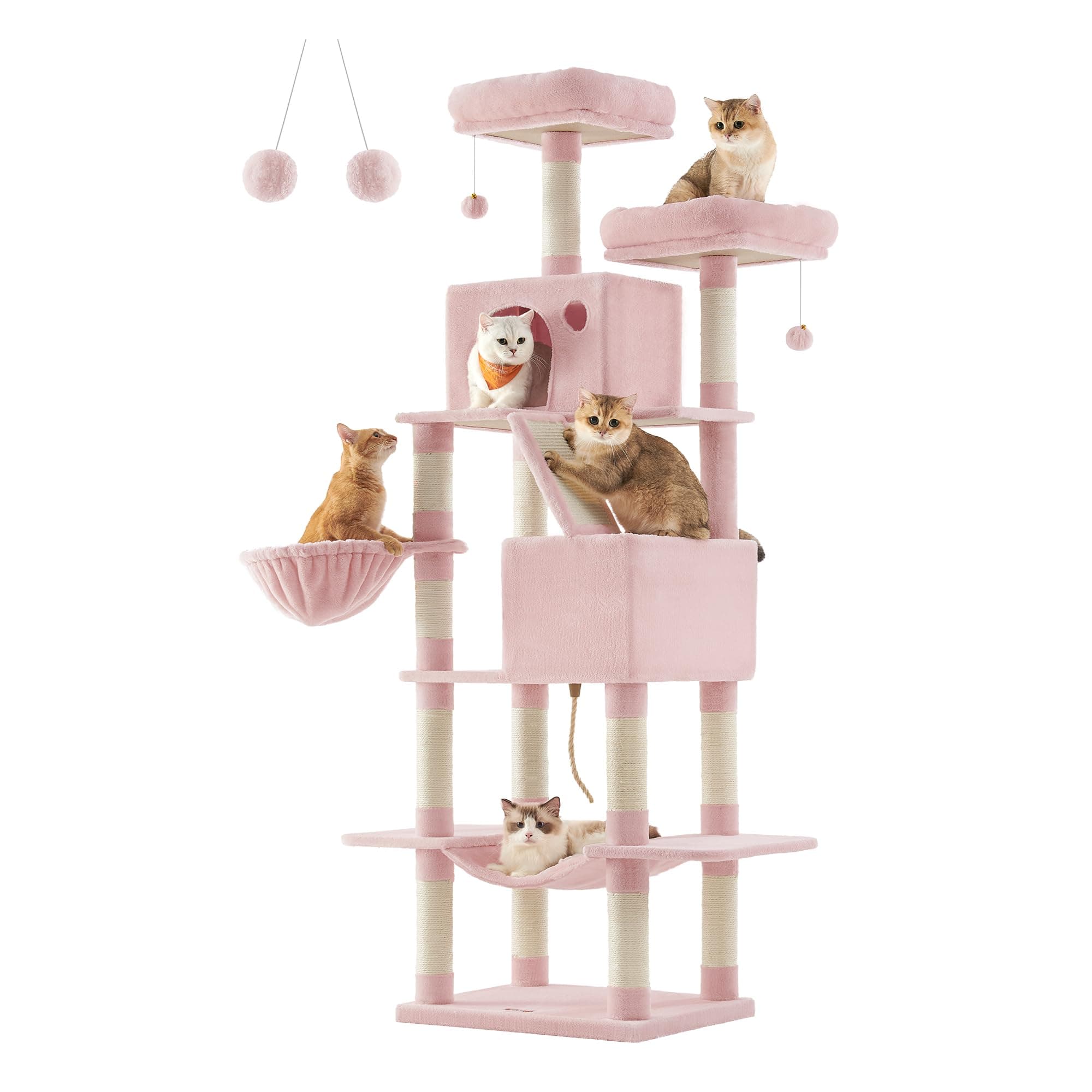 Feandrea Jelly Pink Cat Tree: 81.1-Inch Large Tower with 13 Scratching Posts UPCT190P01