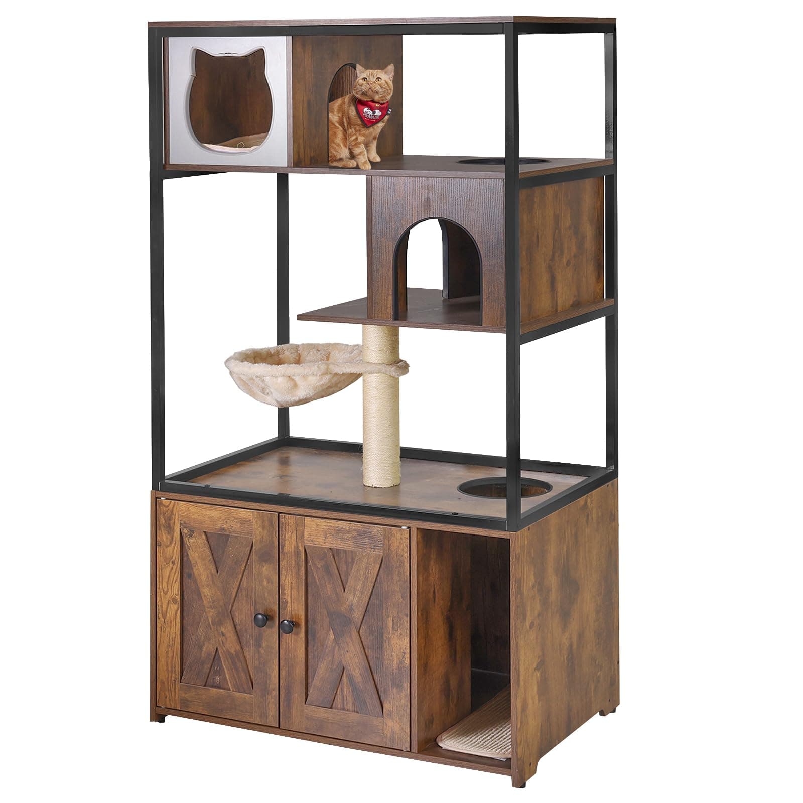 Aivituvin Wooden Cat Washroom with Litter Box, Condo & Storage