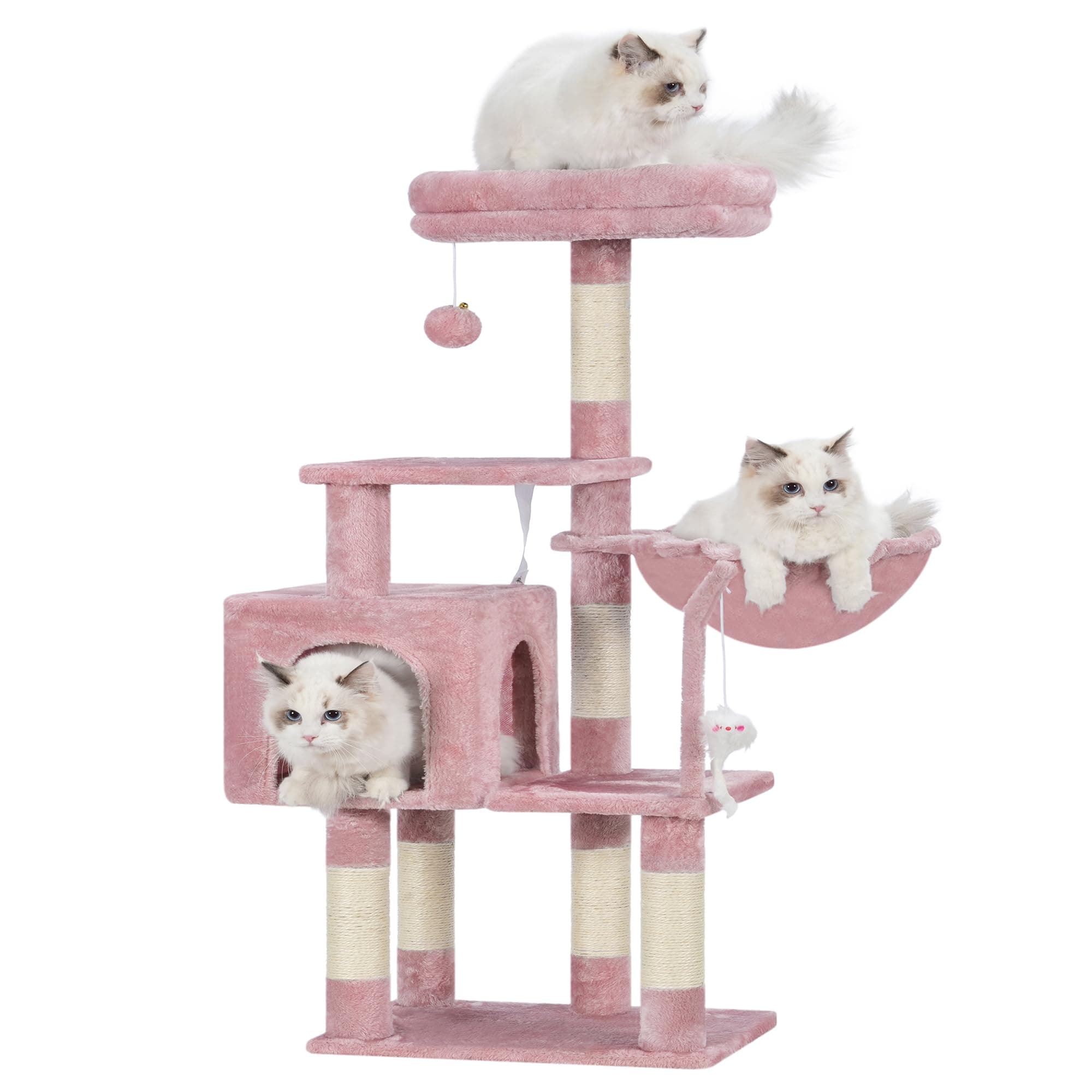 Pink Cat Tree Condo with Toy and Scratching Posts for Indoor Cats