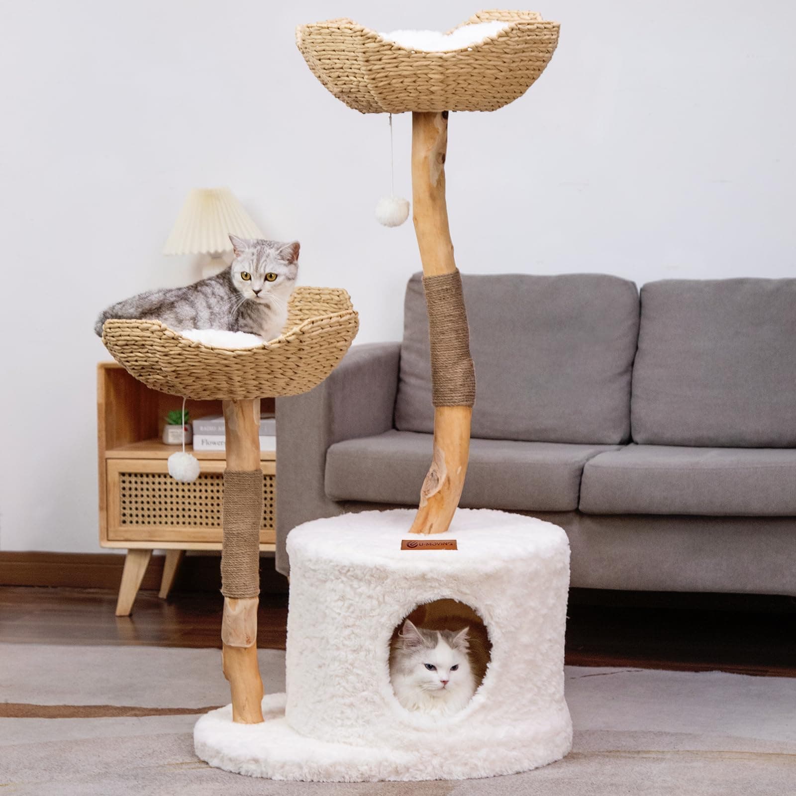 U-Moving 46" Natural Wood Scratching Tree for Large Cats