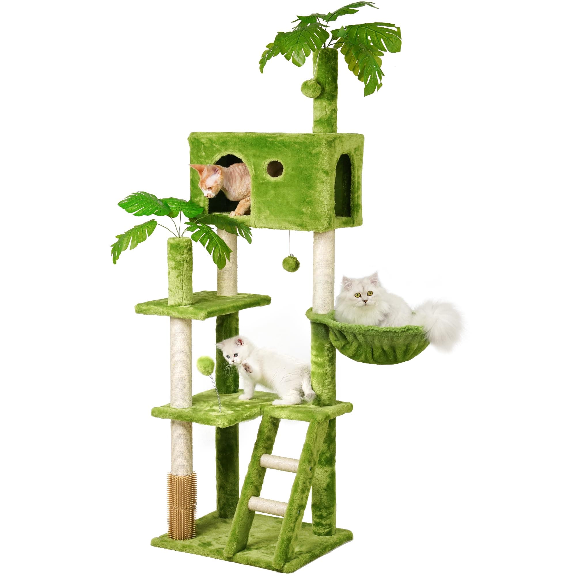 Large Green Cat Tree with Scratching Post & Hanging Hammock
