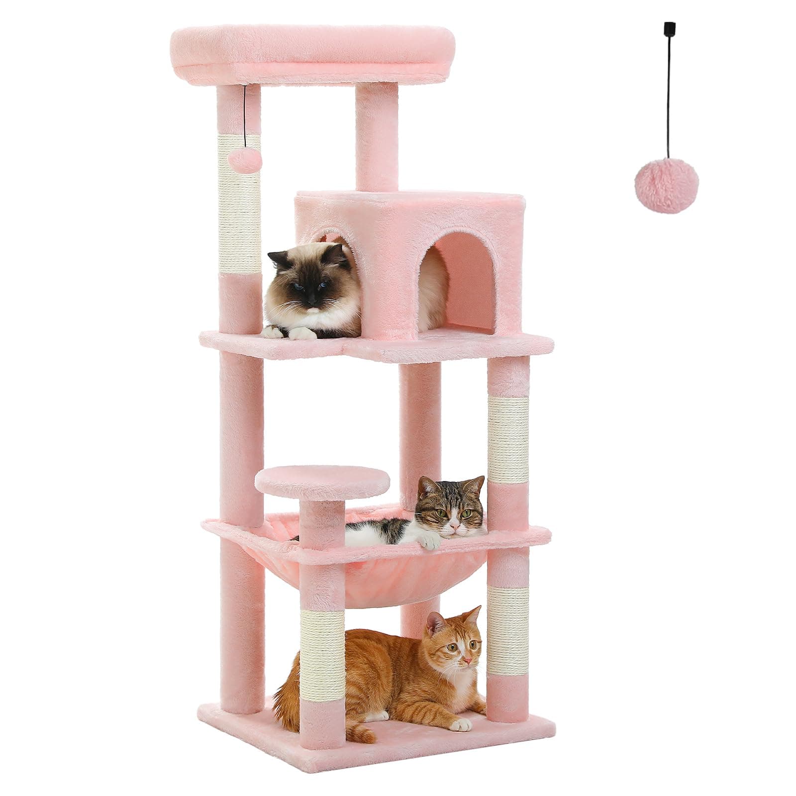 PetepeLA 45.7" 5-Level Cat Tree, Large Hammock & Scratching Posts, Pink