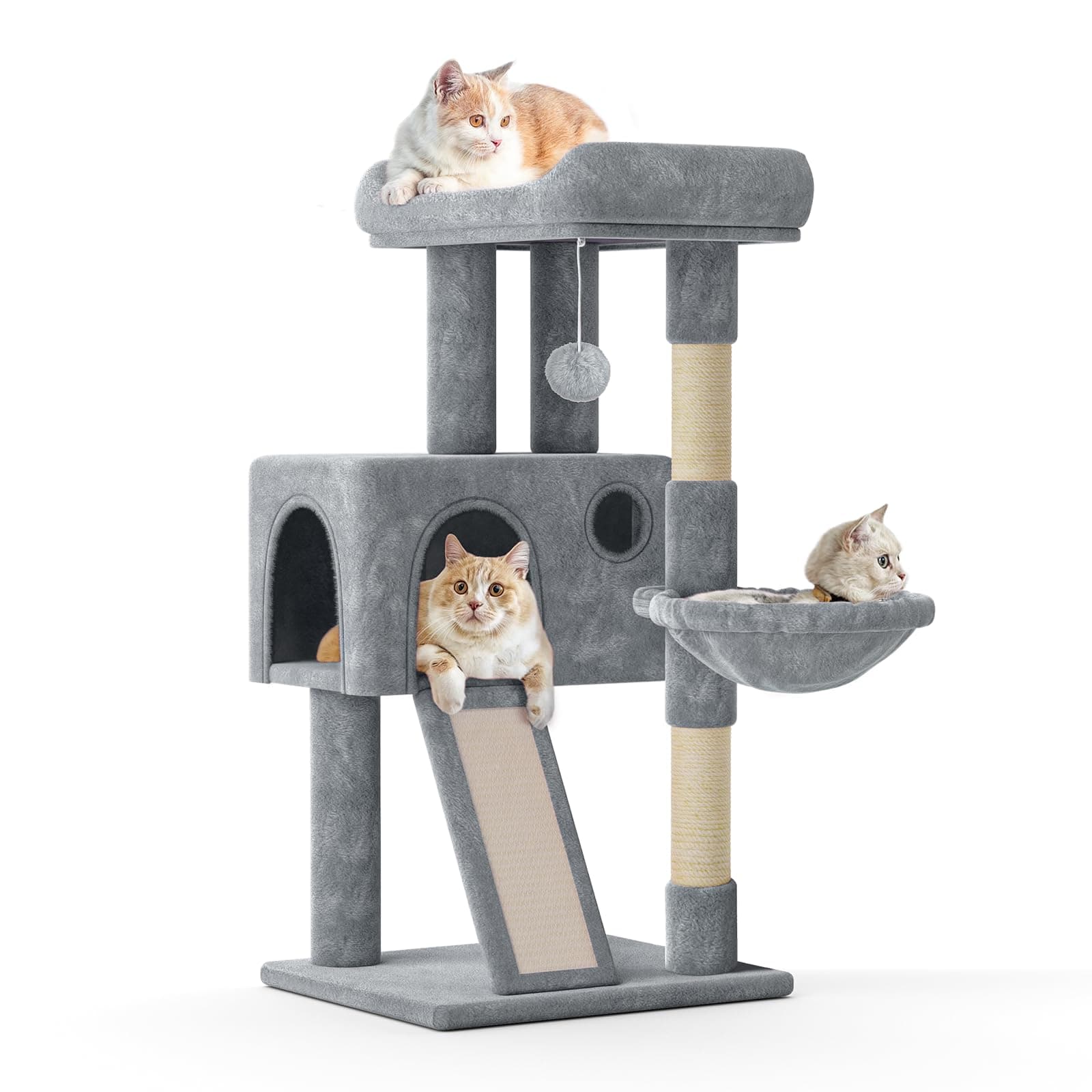 MoNiBloom 36 Inch Cat Tree with Condo & Scratching Post, Light Grey