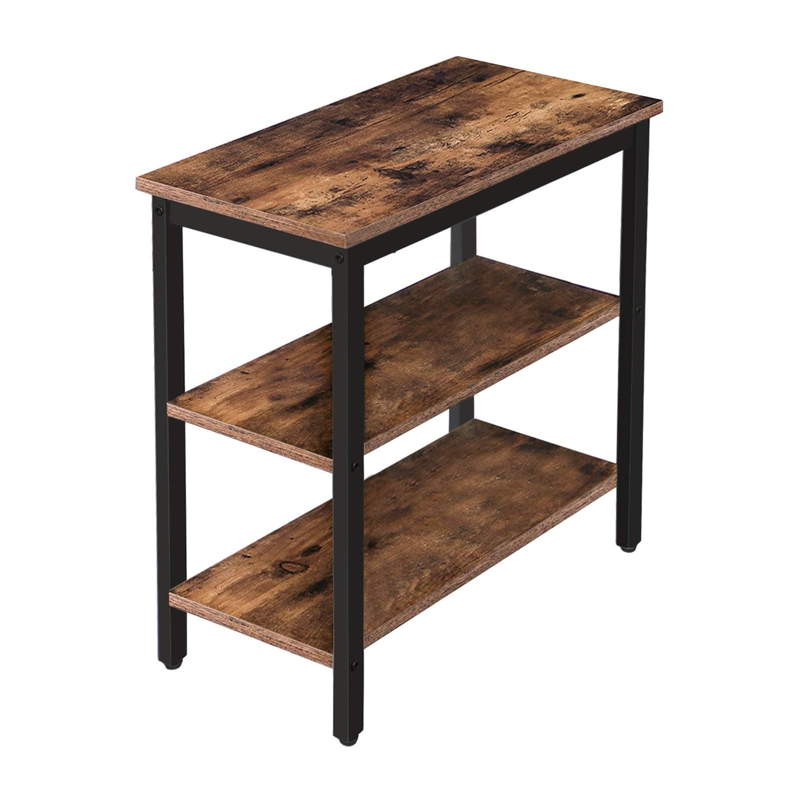 HOOBRO 3-Tier Rustic Brown & Black End Table, Industrial Design, Easy Assembly