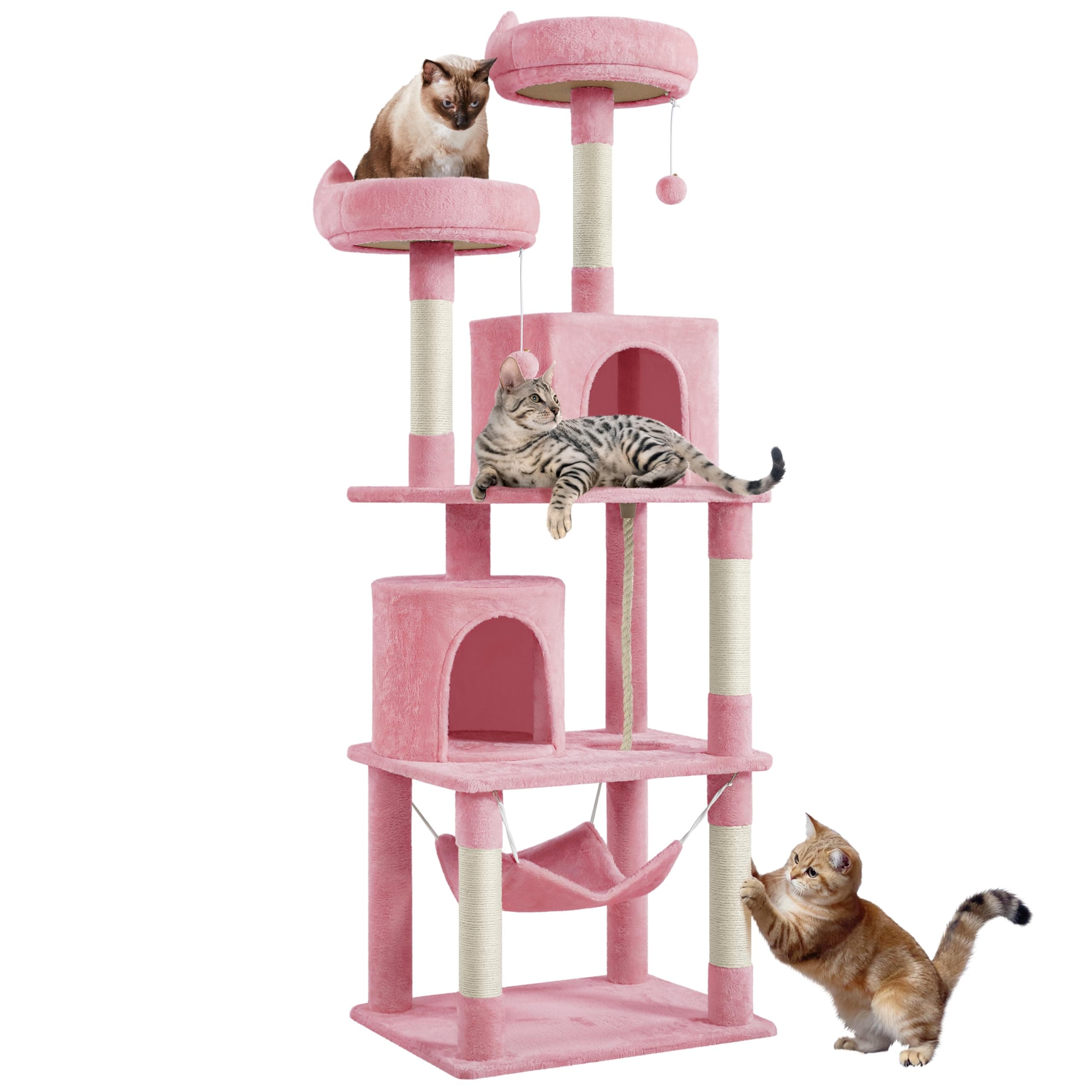 Yaheetech 70.5in Multi-Level Cat Tree with Hammock & Plush Perches, Pink