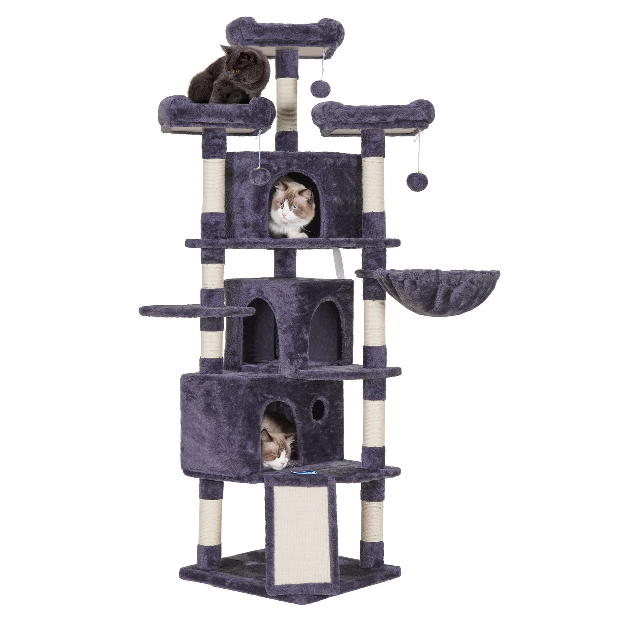 Gray Hey-brother 67.7" Cat Tree with 3 Caves & Perches, Scratching Posts MPJ032-SG