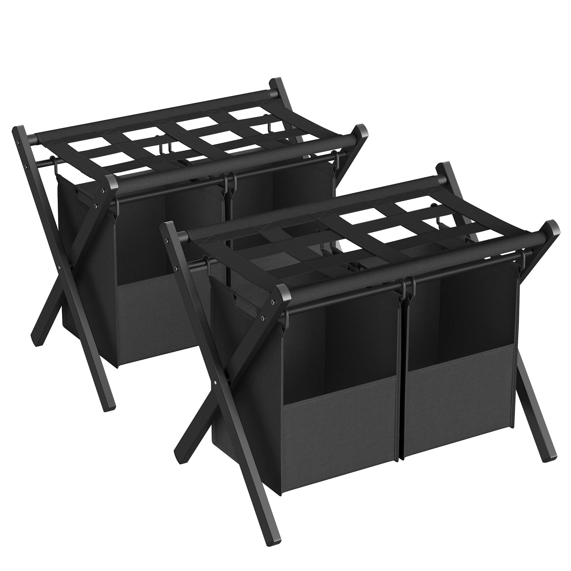 SONGMICS 2 Pack Foldable Luggage Racks with Removable Laundry Bag, Black URLR008B02