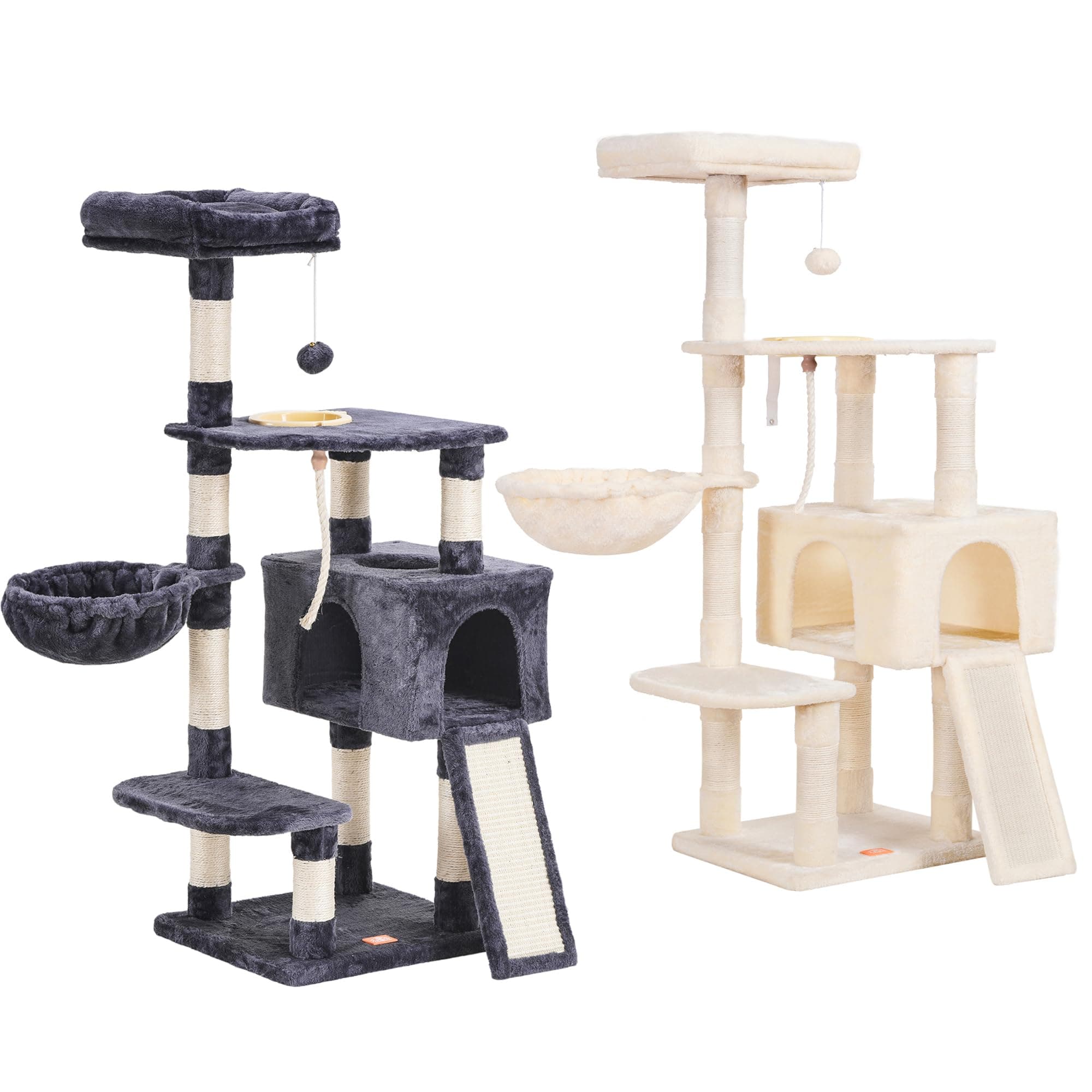 Heybly Multi-Level Cat Tree with Feeding Bowl and Scratching Board for Indoor Cats