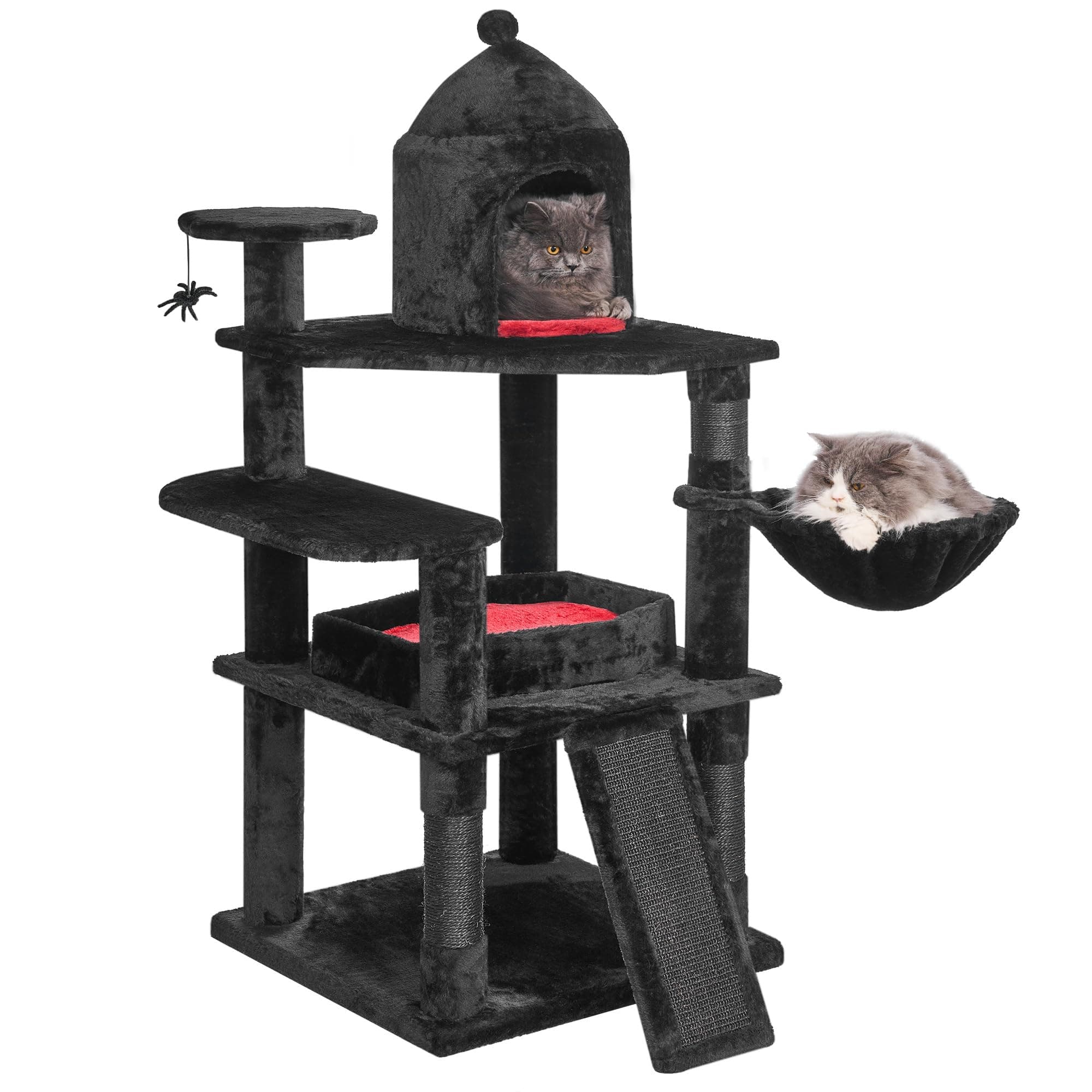 Gothic Cat Tower for Indoor Cats with Coffin Bed and Scratching Ramp