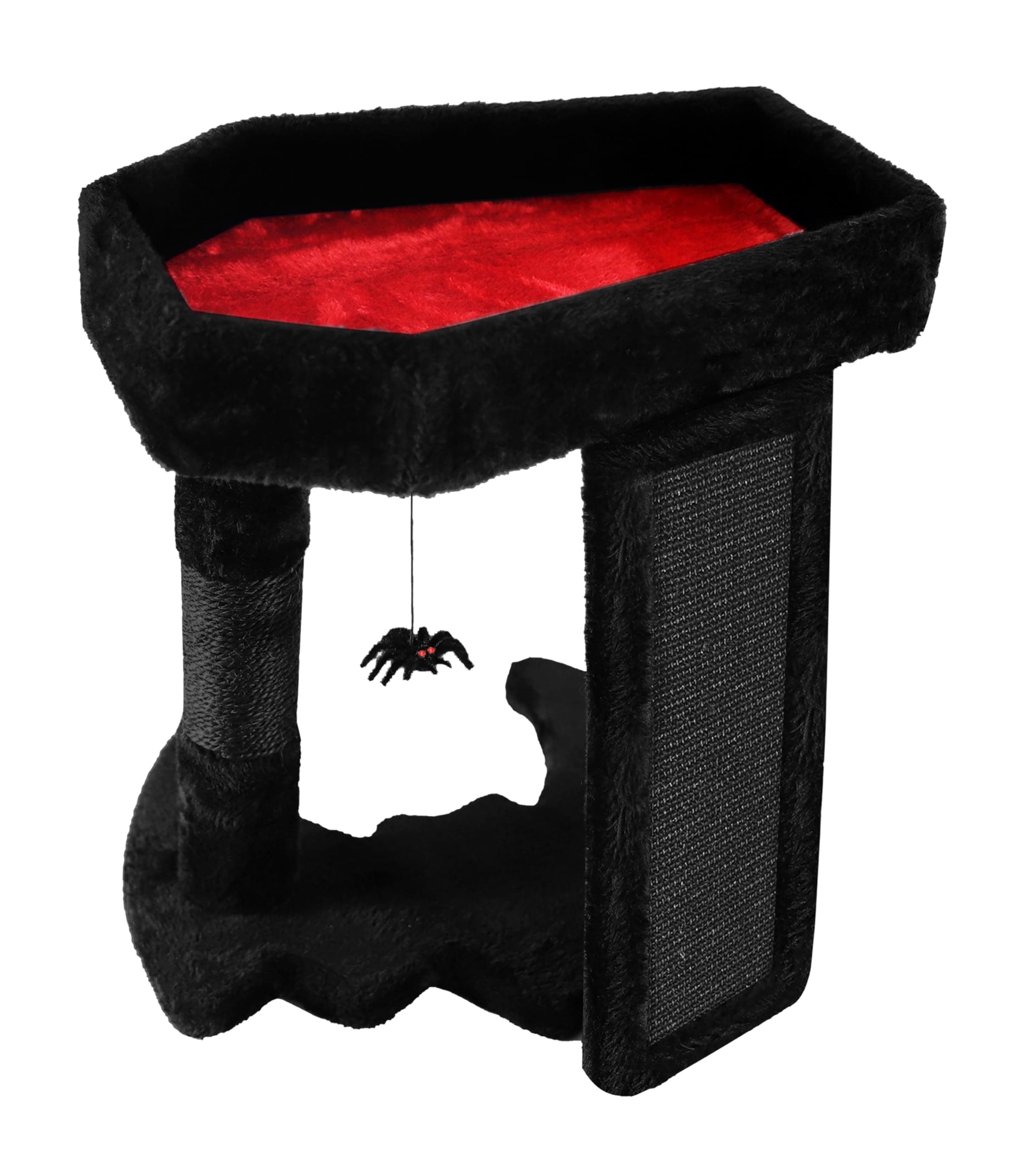 Gothic Cat Tree Tower with Coffin Bed & Sisal Scratch Post, Black & Red