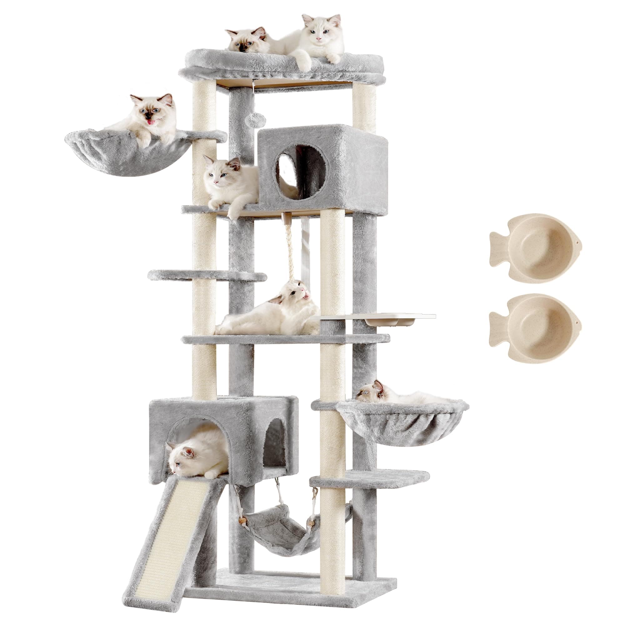 Hey-brother Light Gray 70.8" Multi-Level Cat Tree Tower MPJ036W