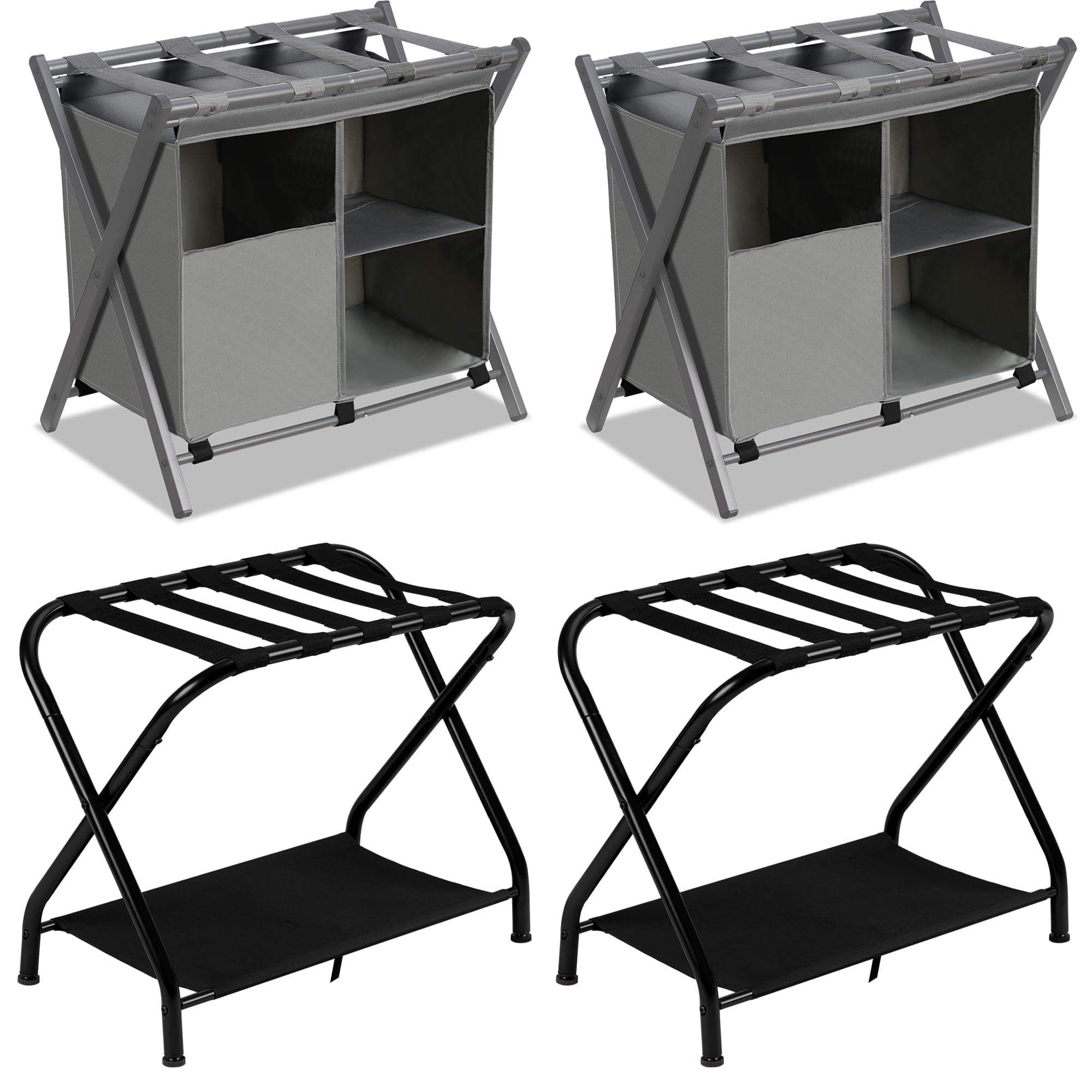 Folding Luggage Rack Set for Bedroom Hotel, Steel Frame, Pack of 2, Black