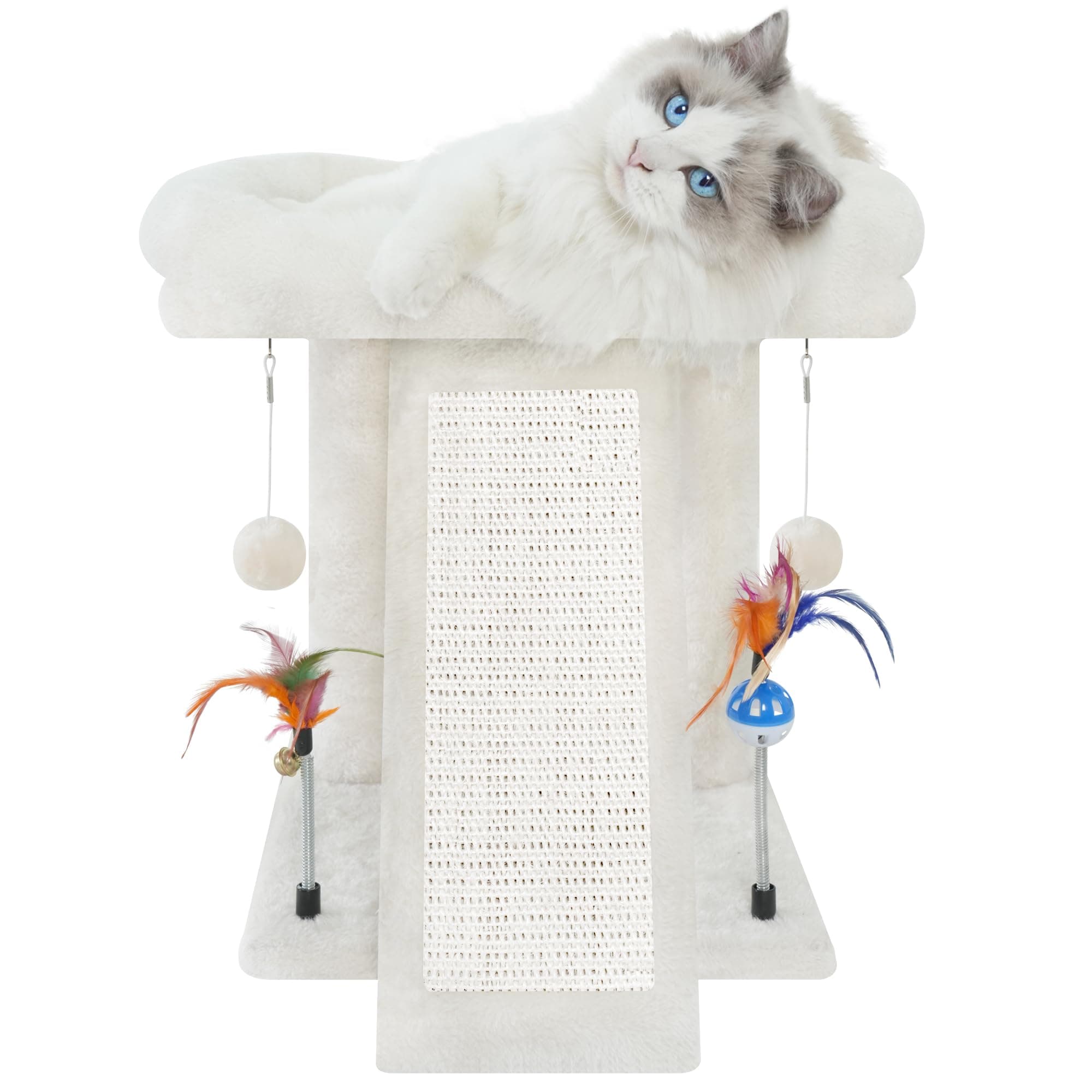 Beige TWDEPART Cat Tree with Scratching Post & Toy Balls