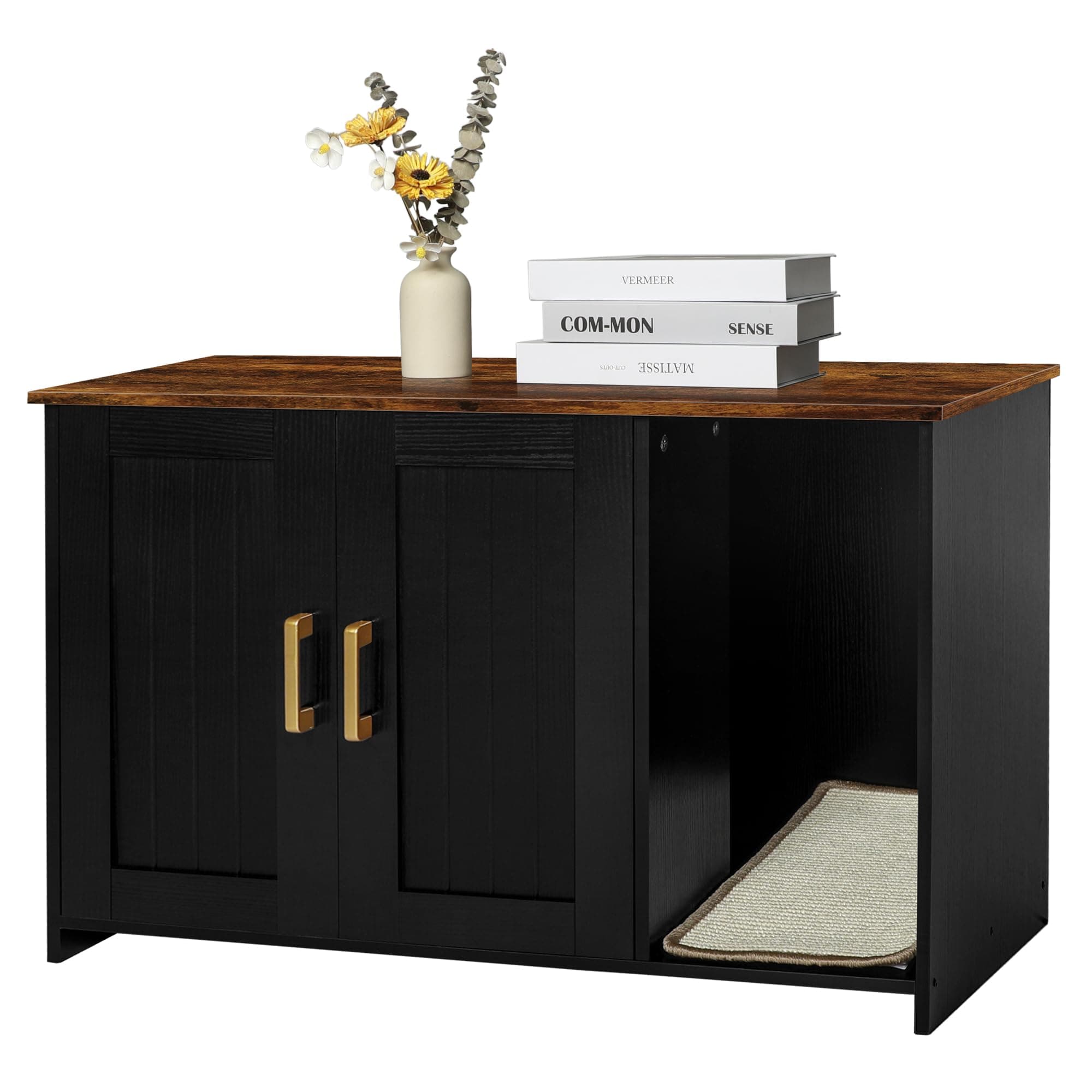 Dwanton Black & Rustic Brown Cat Litter Box Enclosure