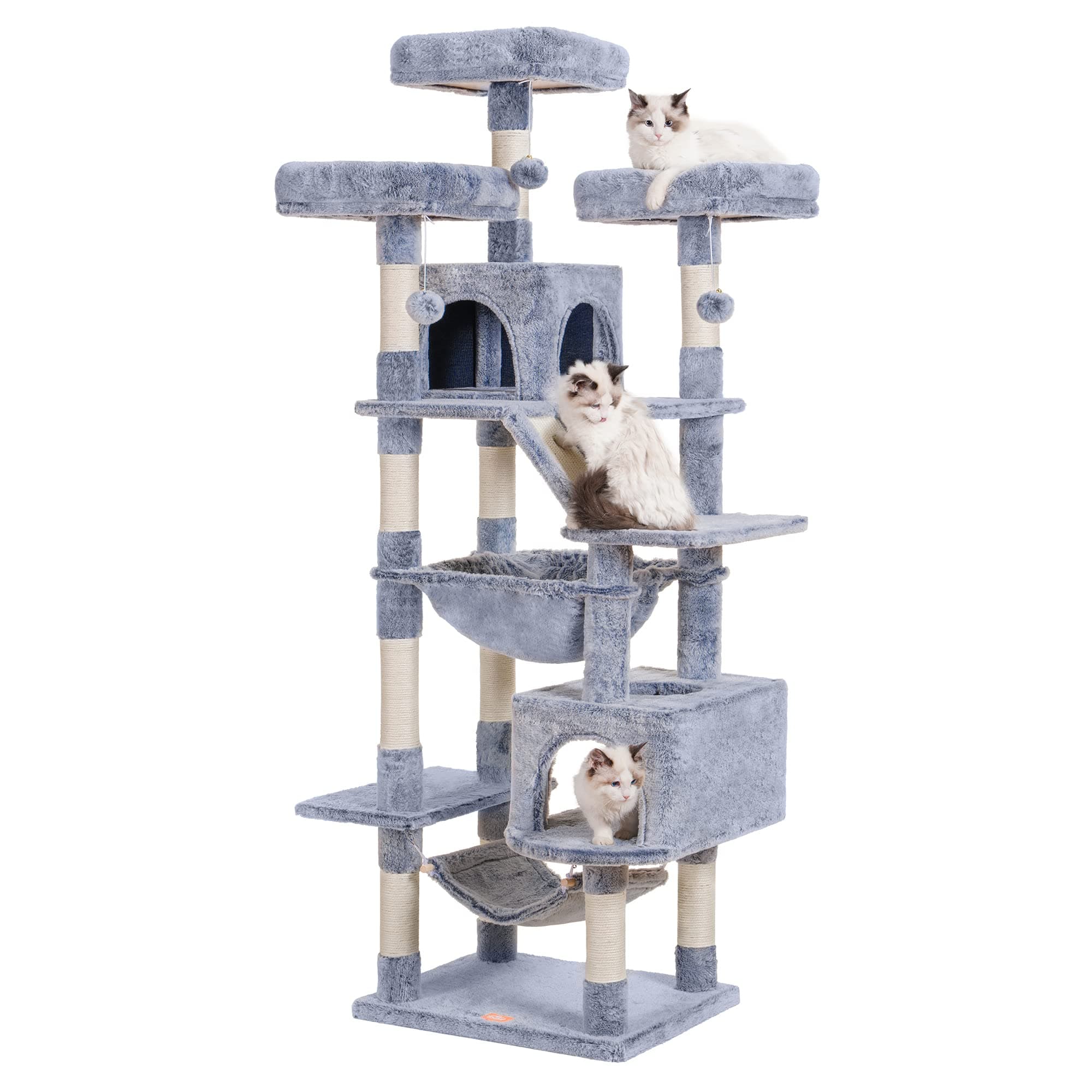 Heybly 73-Inch Cat Tree for Large Cats – Heavy Duty Indoor Condo with Plush Perch, Cozy Basket, and Scratching Posts