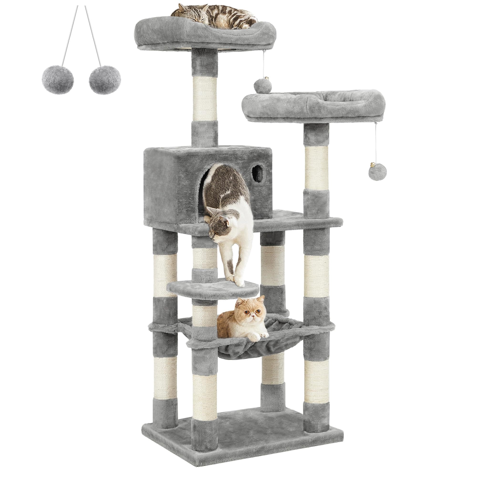 Feandrea Light Gray Cat Tree with Scratching Posts & Hammock