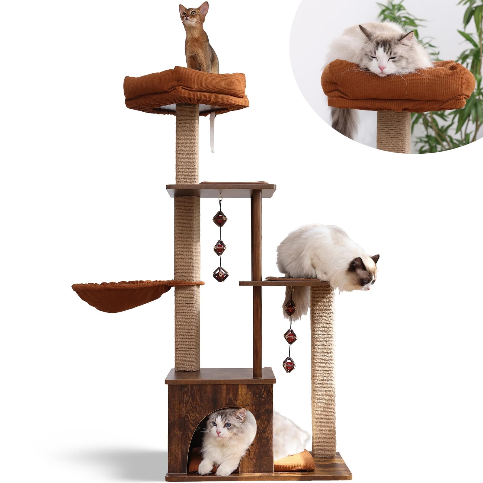 Modern Cat Tree with Scratching Post, Hammock, and Silvervine Balls