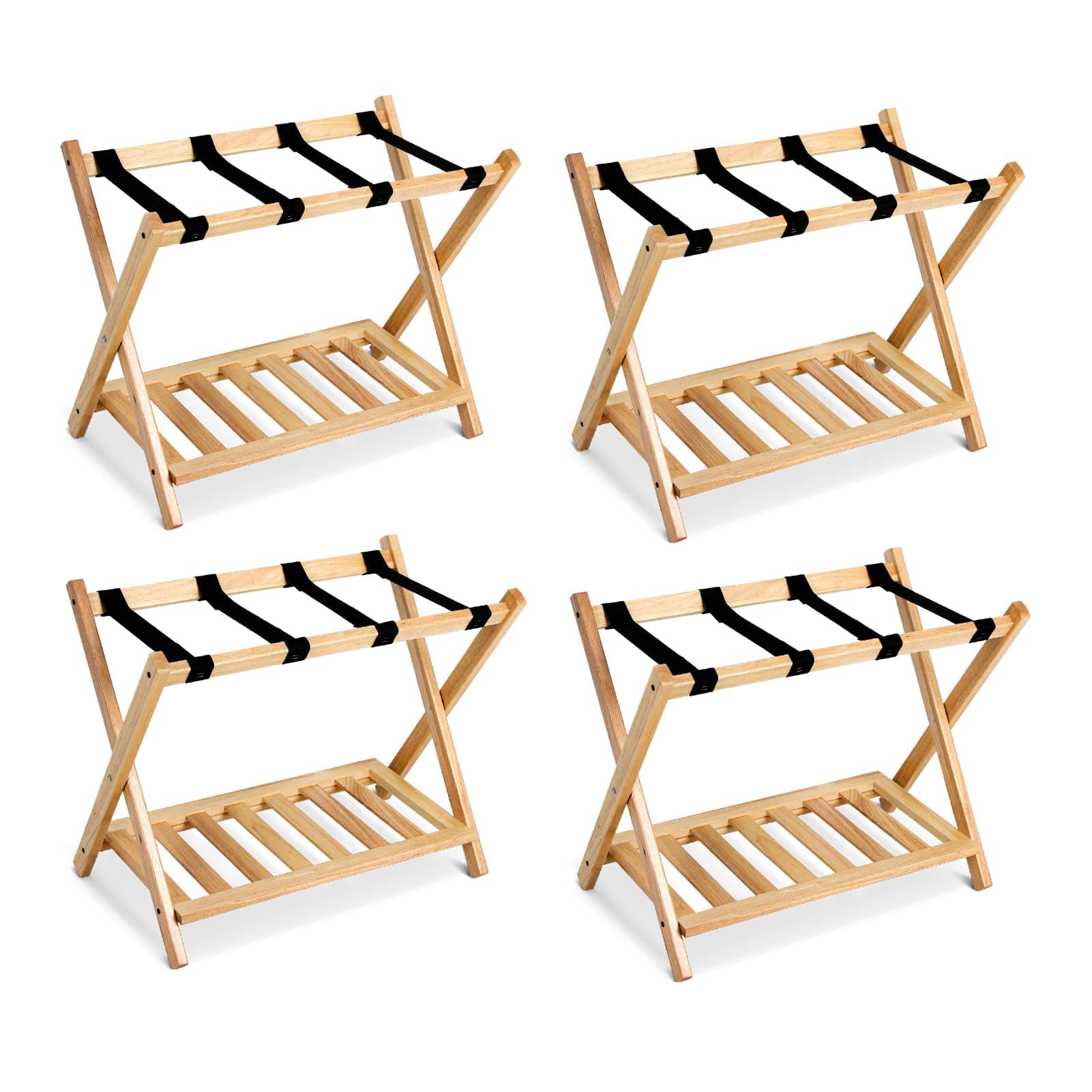 Babion 2-Tier Foldable Luggage Rack with Shelf,Heavy Duty Nylon Belts, 4 Pack