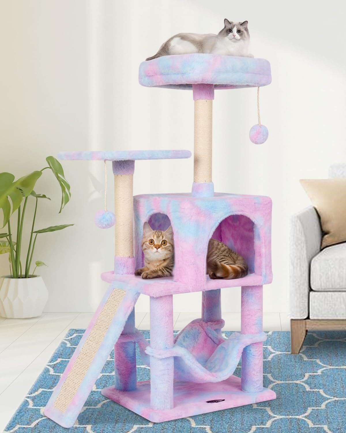 MIAO PAW Rainbow Cute Indoor Cat Tree with Scratching Post & Hammock