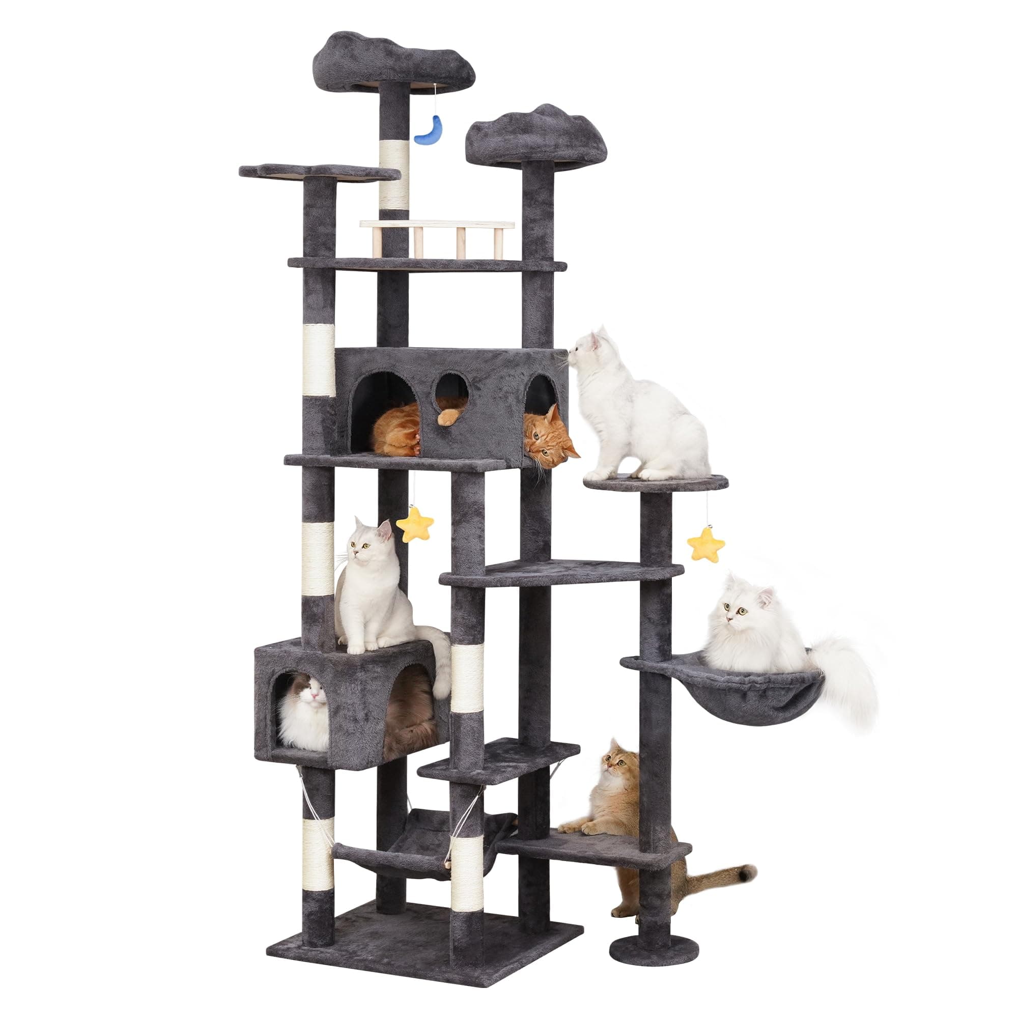 Giant Smoky Gray Cat Tree for Big Cats & Maine Coons, Tall Scratching Tower