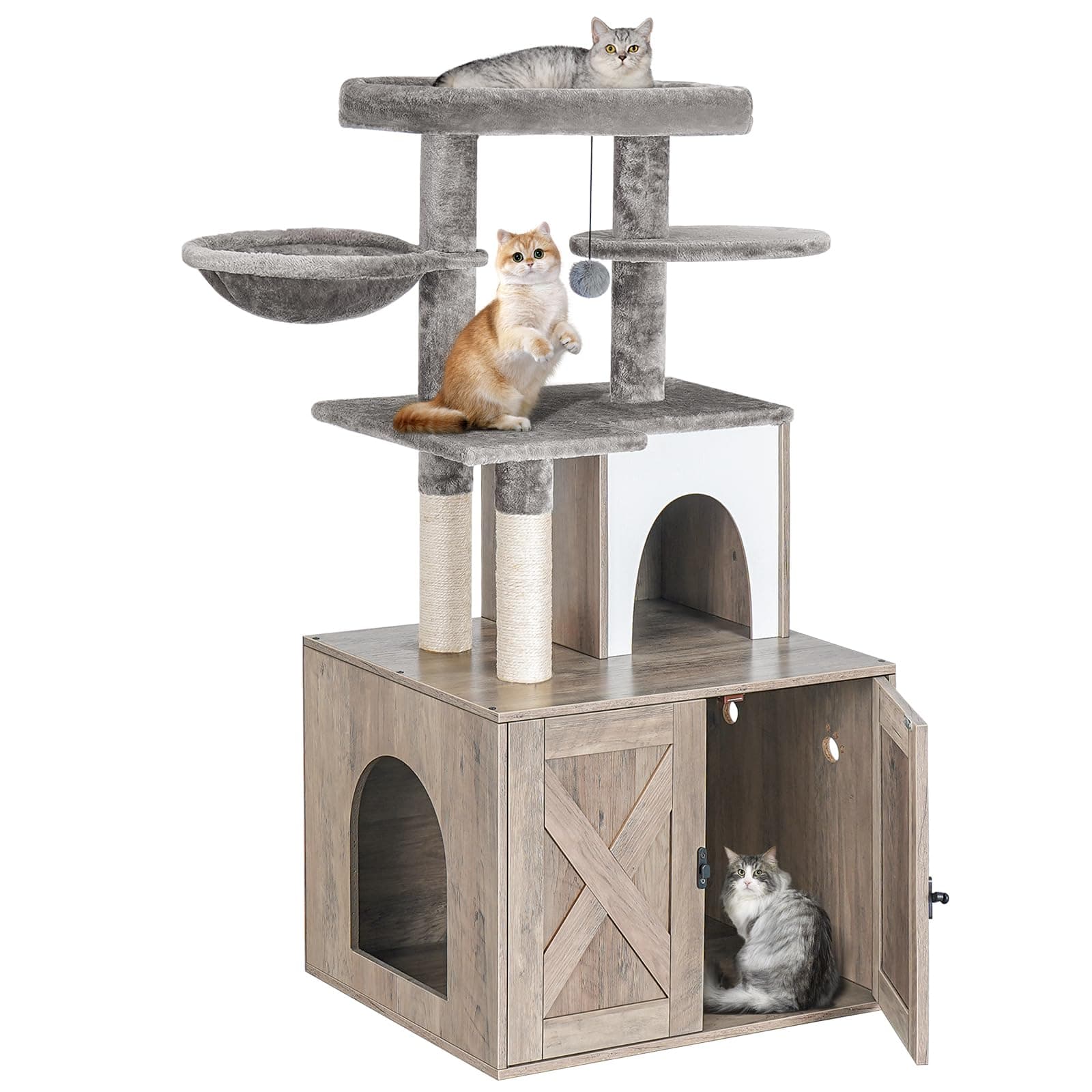 Snughome Cat Litter Box Enclosure with Cat Tree Tower, Condo, and Scratching Post