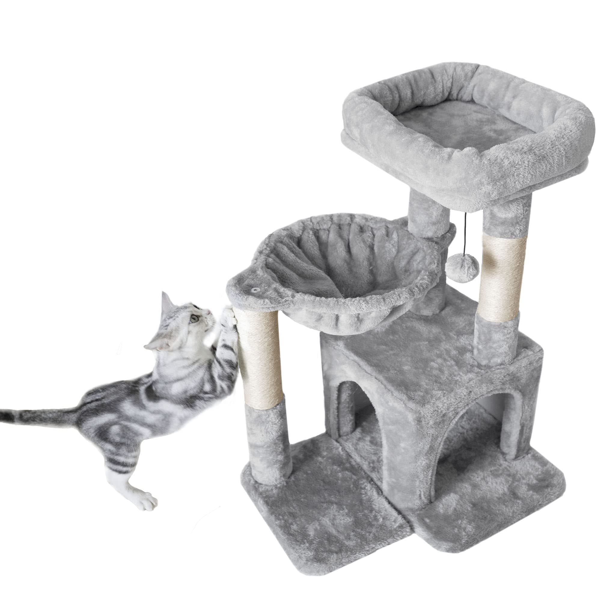 Pesofer Small Cat Tree with Sisal Scratcher and Hammock Light Gray